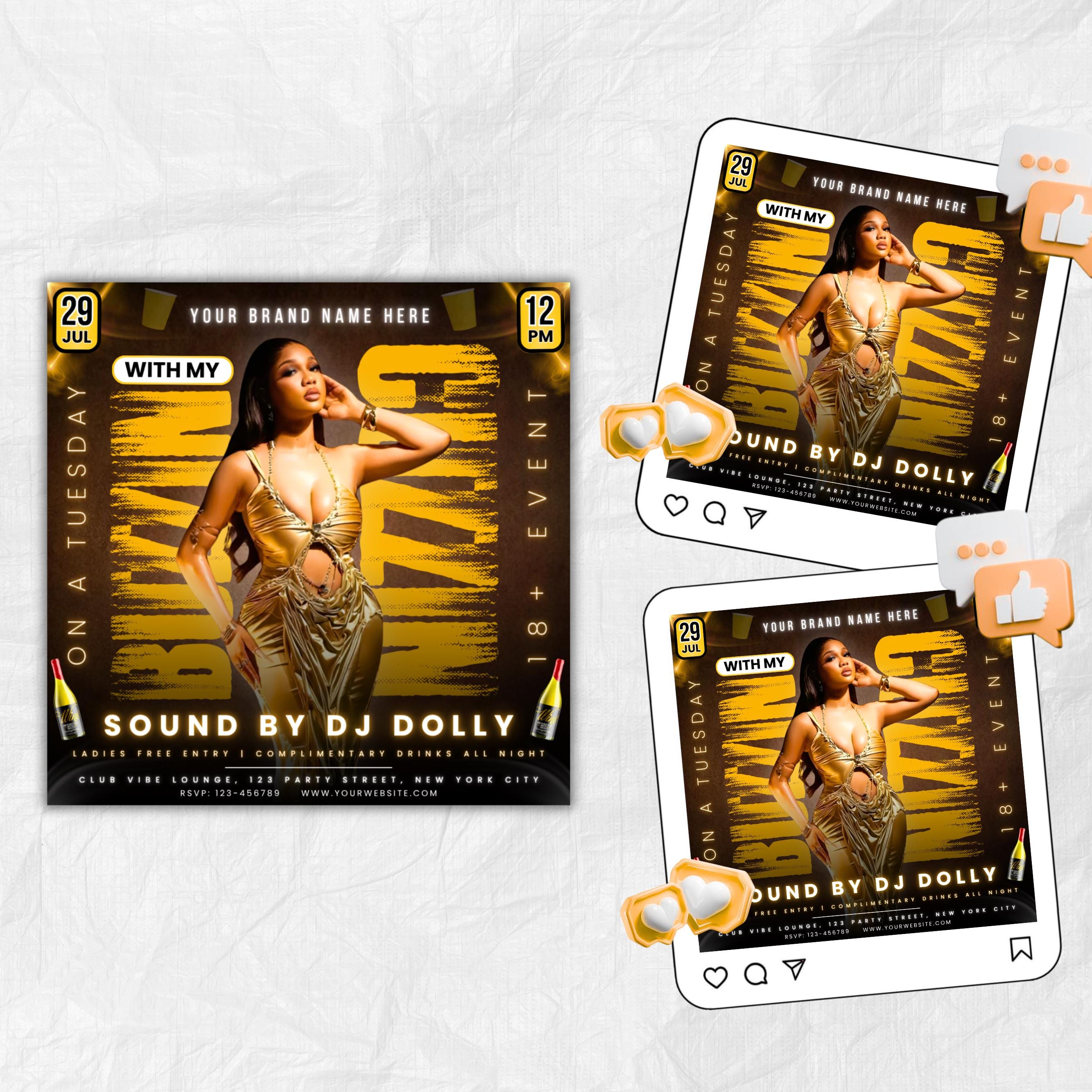Buzzin with My Cuzzin on a Tuesday Party Flyer, Nightclub Flyer, Ladies Night Flyer, Club Event Flyer, Event Flyer Template, Canva Template