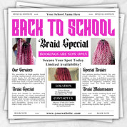 Back To School Flyer, Back to school sale flyer, Back to school Hair flyer, DIY canva template, Back 2 School Flyer, Braid Special Flyer