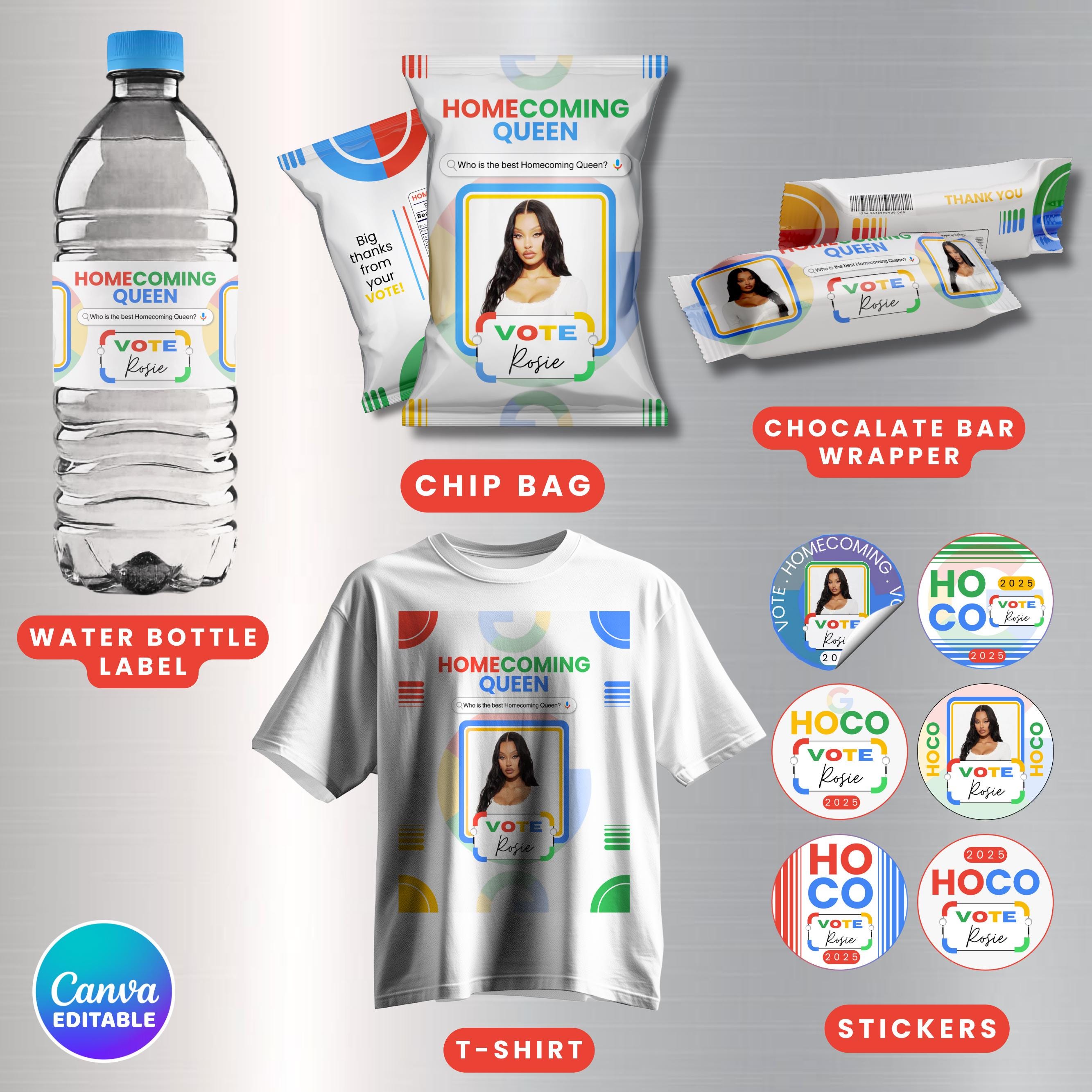 Vote Homecoming Queen Campaign Bundle, Google Theme Homecoming Class campaign,Homecoming Chip Bag,Candy Card Lollipop Tag,Hoco Campaign Idea