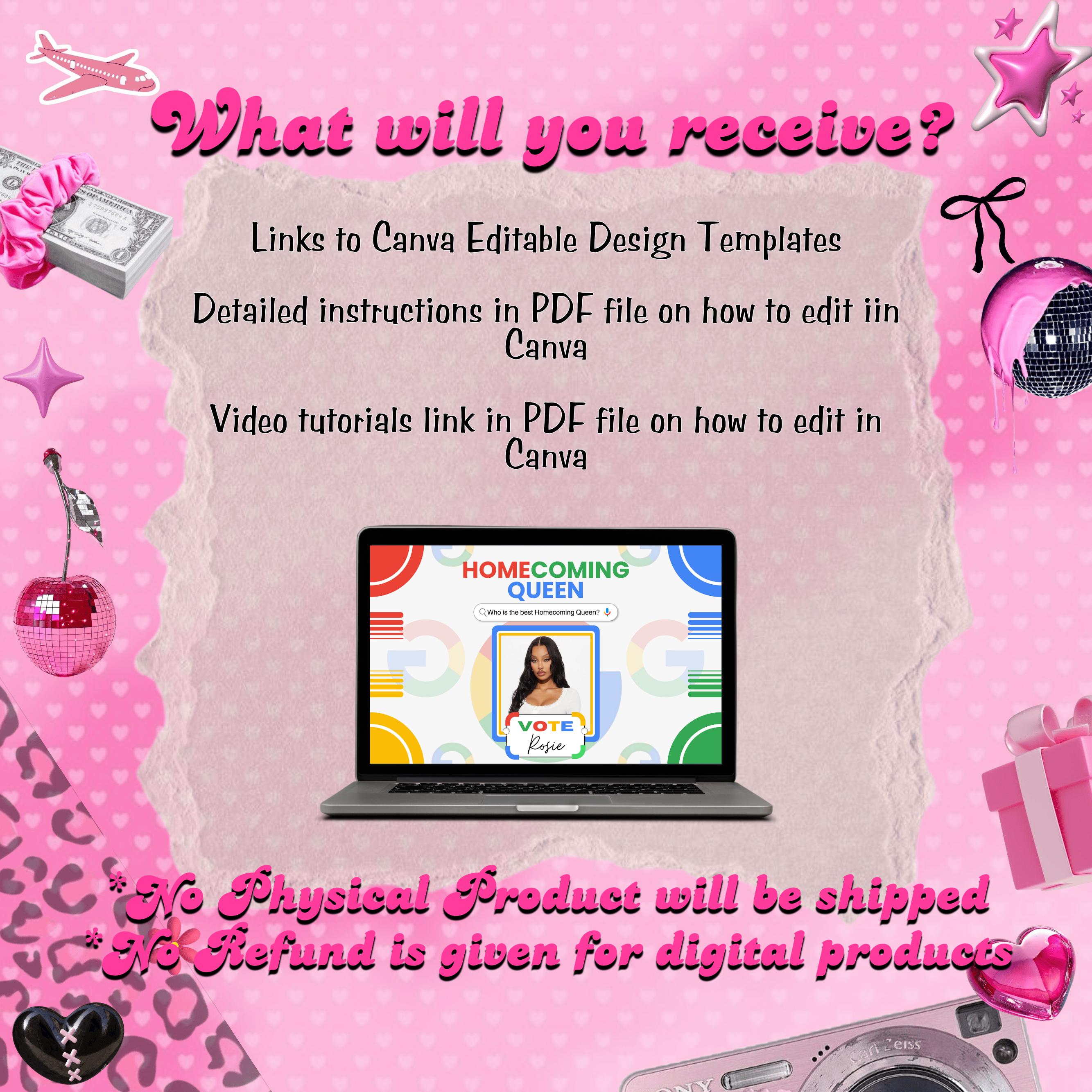 Vote Homecoming Queen Campaign Bundle, Google Theme Homecoming Class campaign,Homecoming Chip Bag,Candy Card Lollipop Tag,Hoco Campaign Idea