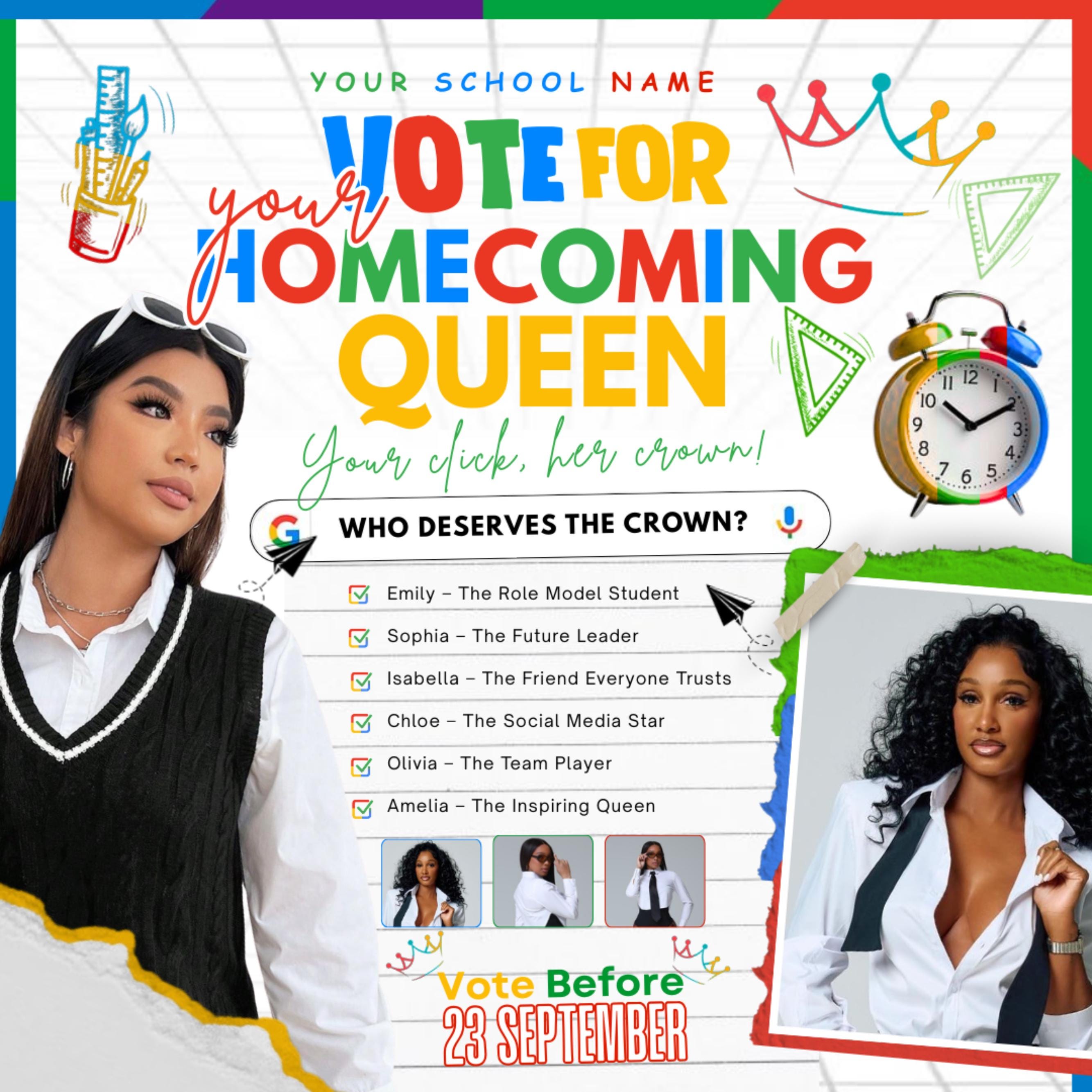 Homecoming Queen Flyer,School Campaign Flyer, Court Flyer,Google Vote for Me Flyer, Homecoming Flyer,Who is the best Homecoming Queen Flyer,