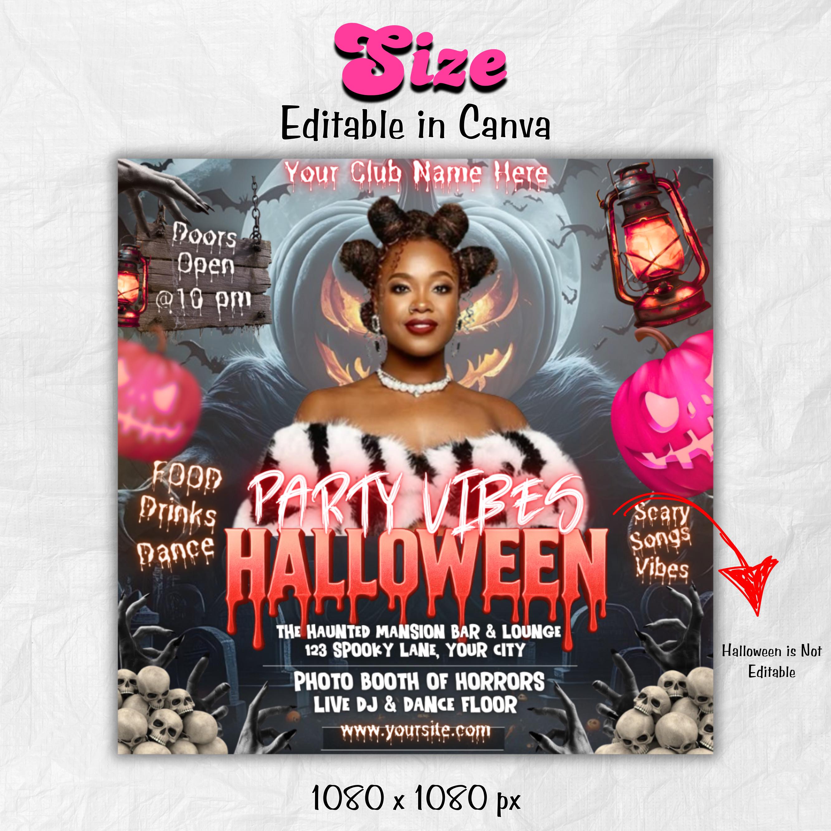 Editable Halloween Party Flyer Template, Adult Halloween Costume Party Flyer, Scary Halloween Szn, Horror DJ Night Club Canva Flyer