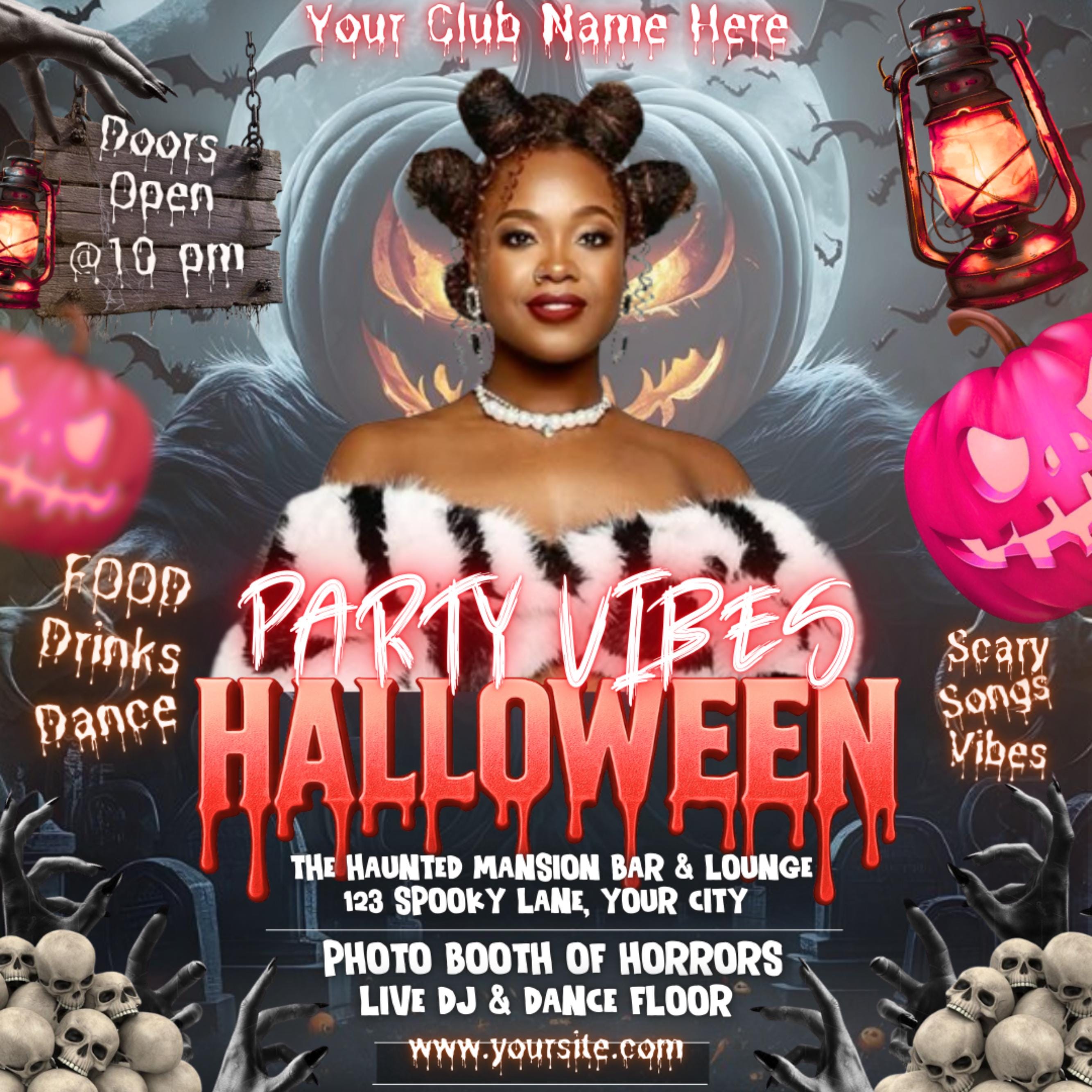 Editable Halloween Party Flyer Template, Adult Halloween Costume Party Flyer, Scary Halloween Szn, Horror DJ Night Club Canva Flyer