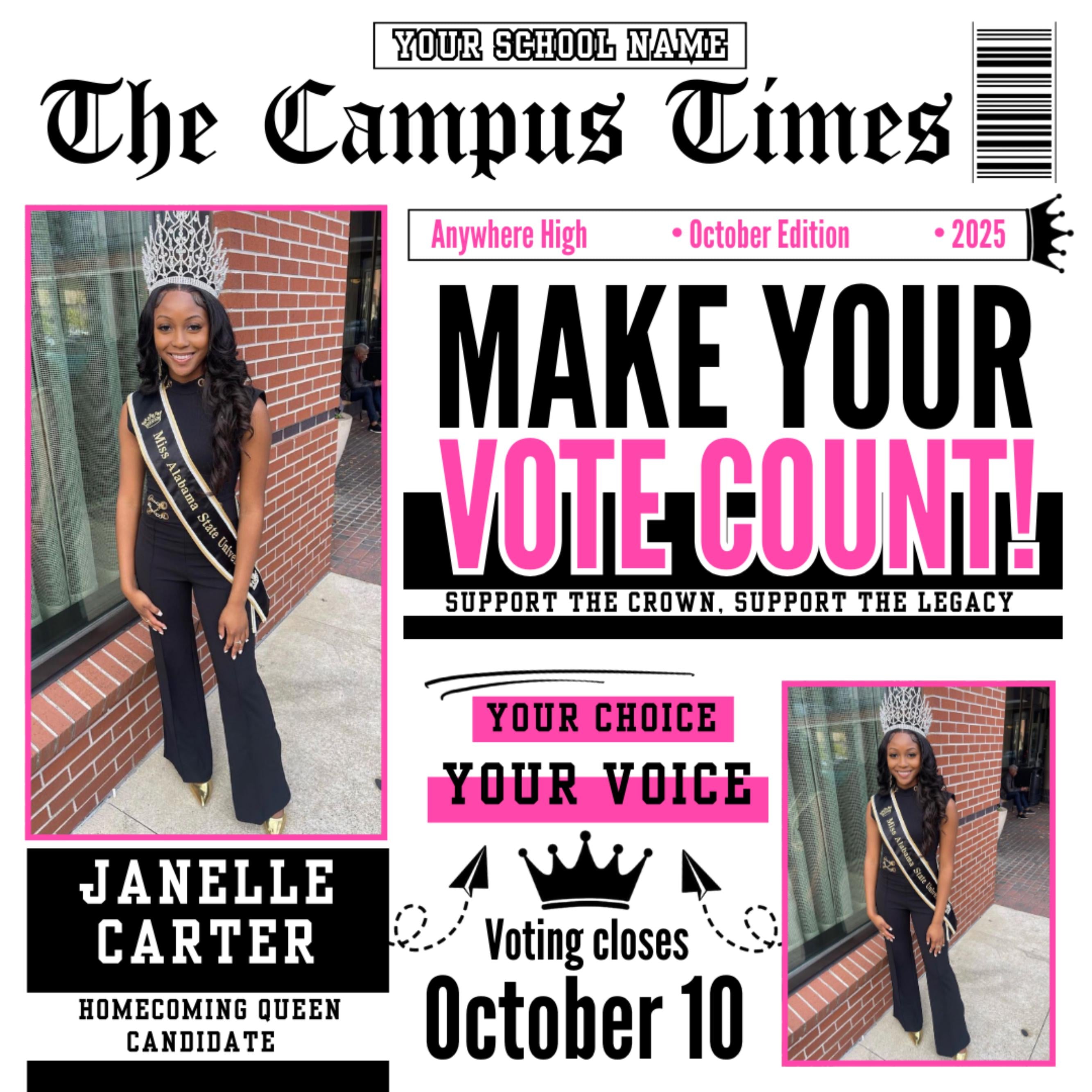 Homecoming Newspaper Flyer,Homecoming Flyer Template,Homecoming Queen & King Vote Flyer,Class Campaign Flyer Election Flyer Prom Queen Flyer