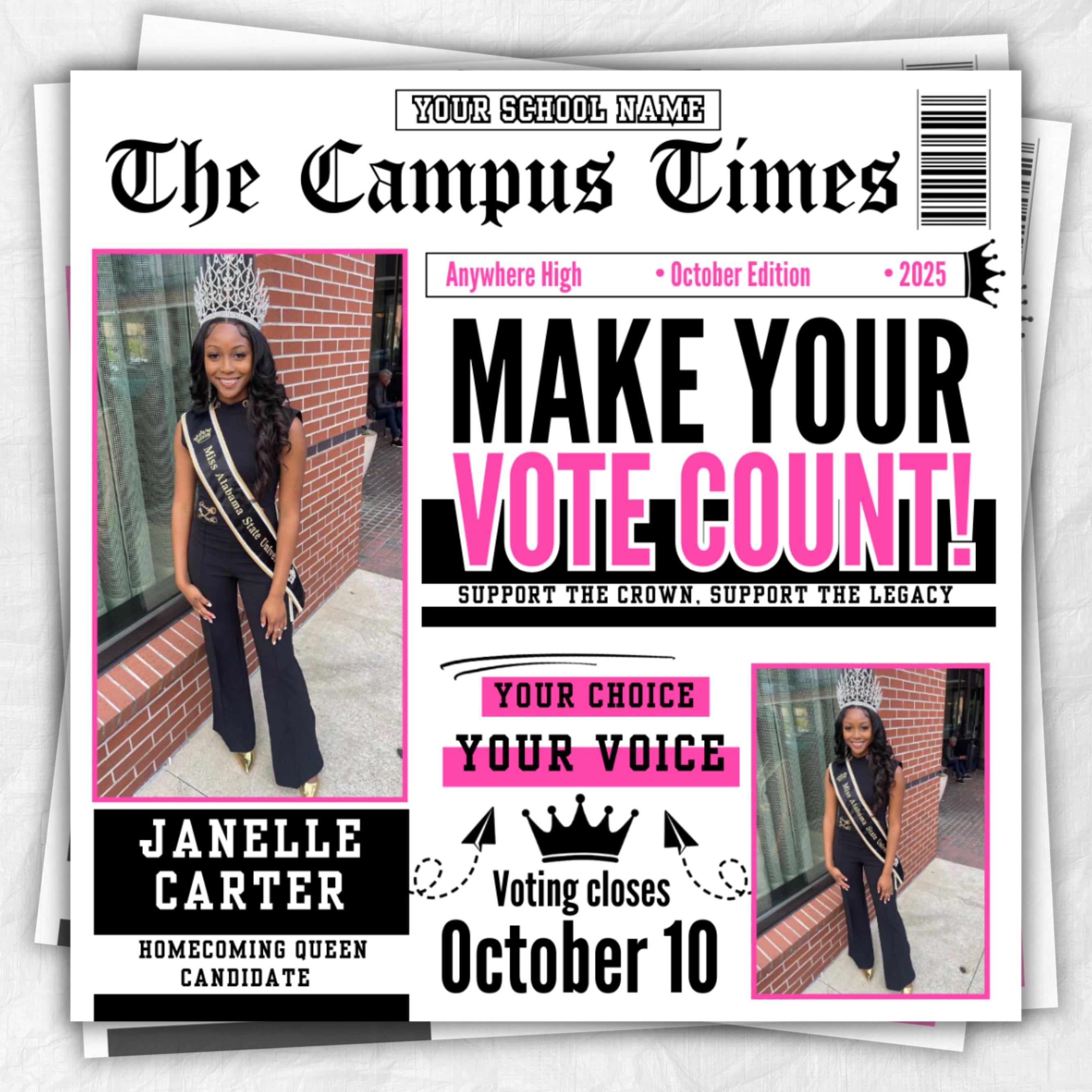 Homecoming Newspaper Flyer,Homecoming Flyer Template,Homecoming Queen & King Vote Flyer,Class Campaign Flyer Election Flyer Prom Queen Flyer