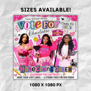 Pink Homcoming Flyer For Queen,Vote For Homecoming Queen Flyer,Homecoming Class Campaign Flyer,Editable Homecoming HighSchool Election Flyer