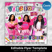 Pink Homcoming Flyer For Queen,Vote For Homecoming Queen Flyer,Homecoming Class Campaign Flyer,Editable Homecoming HighSchool Election Flyer