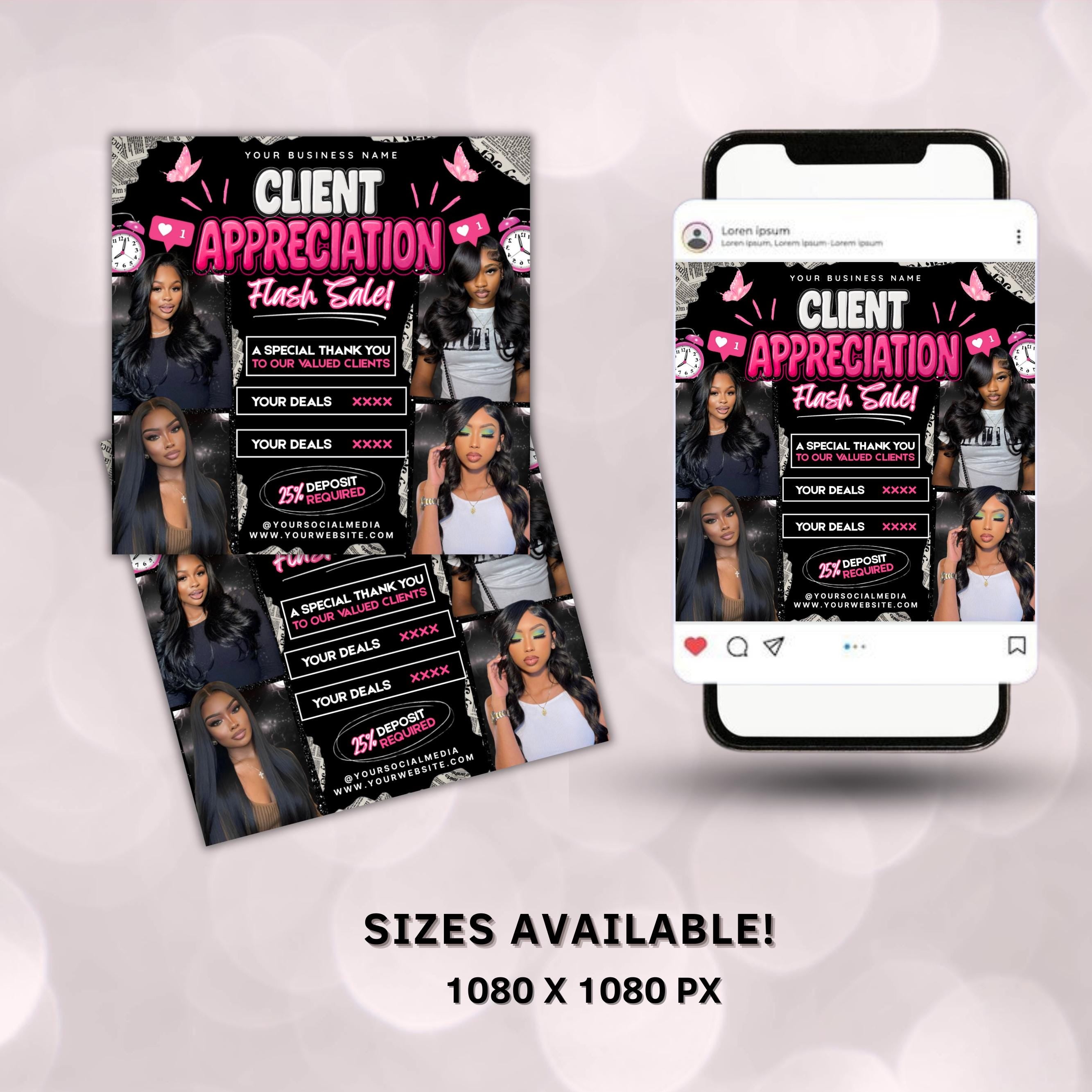 Customer Appreciation Flyer,Pink and Black Calling New Clients Flyer,Accepting New Clients Client Appreciation Sale Flyer,Appreciation Flyer