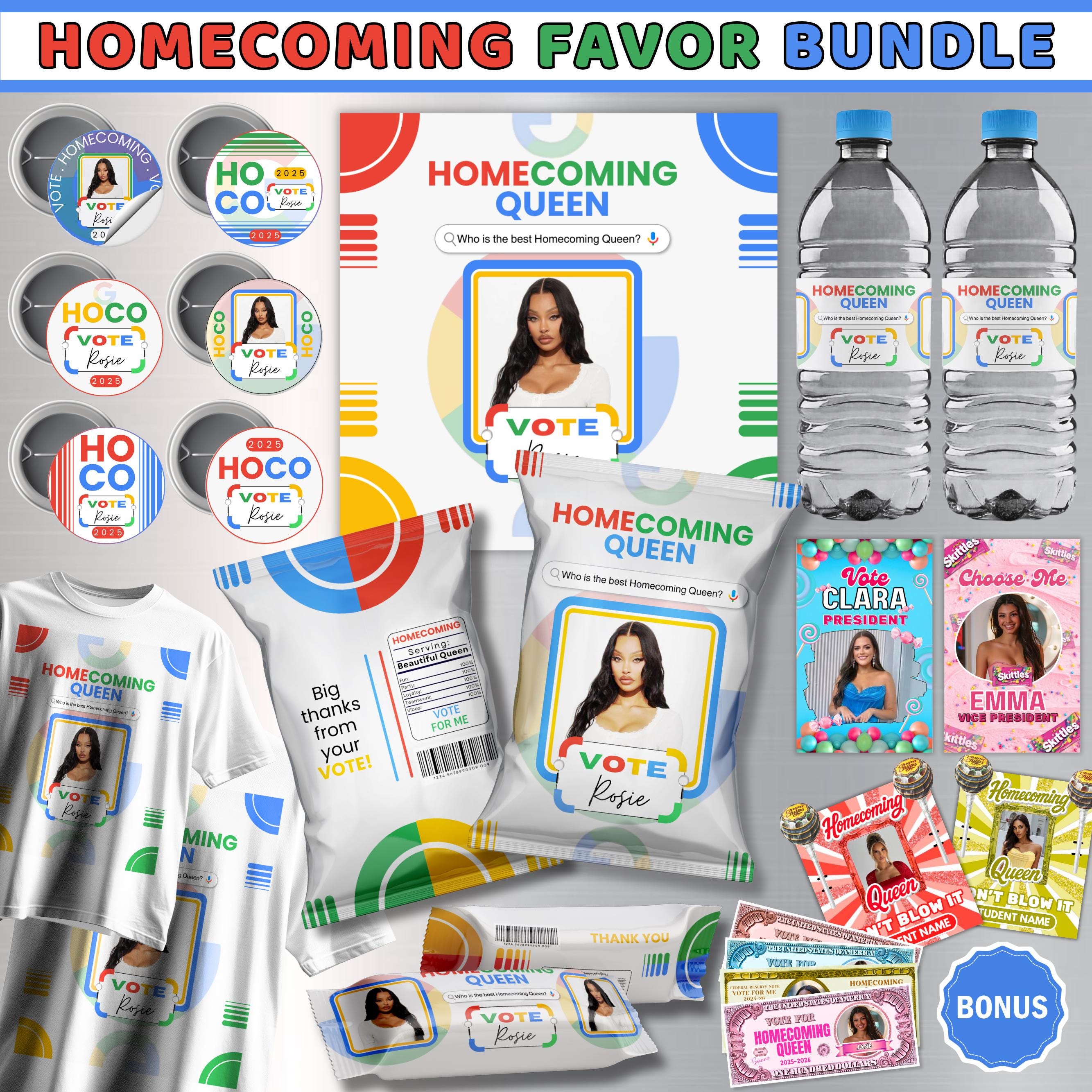 Vote Homecoming Queen Campaign Bundle, Google Theme Homecoming Class campaign,Homecoming Chip Bag,Candy Card Lollipop Tag,Hoco Campaign Idea