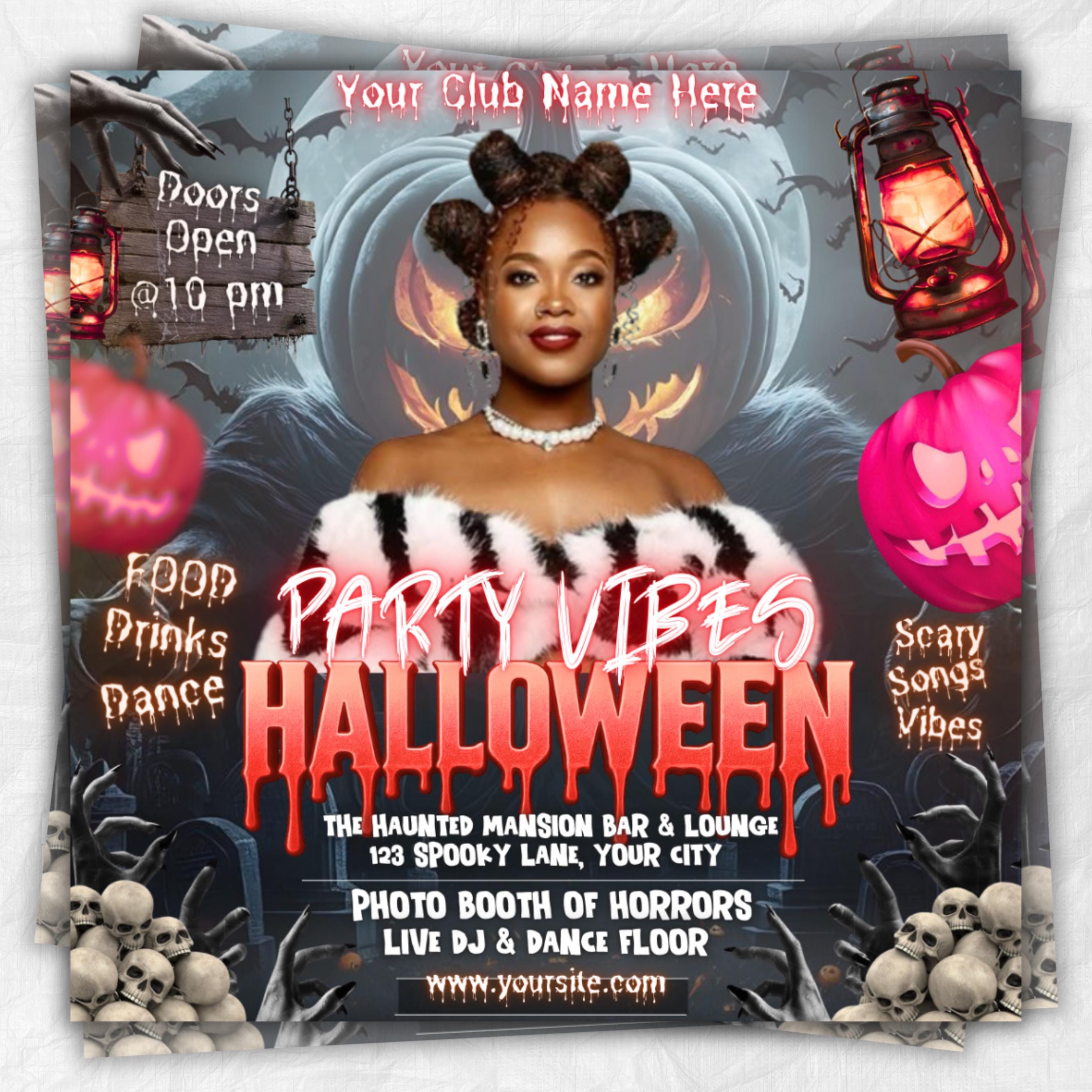 Editable Halloween Party Flyer Template, Adult Halloween Costume Party Flyer, Scary Halloween Szn, Horror DJ Night Club Canva Flyer