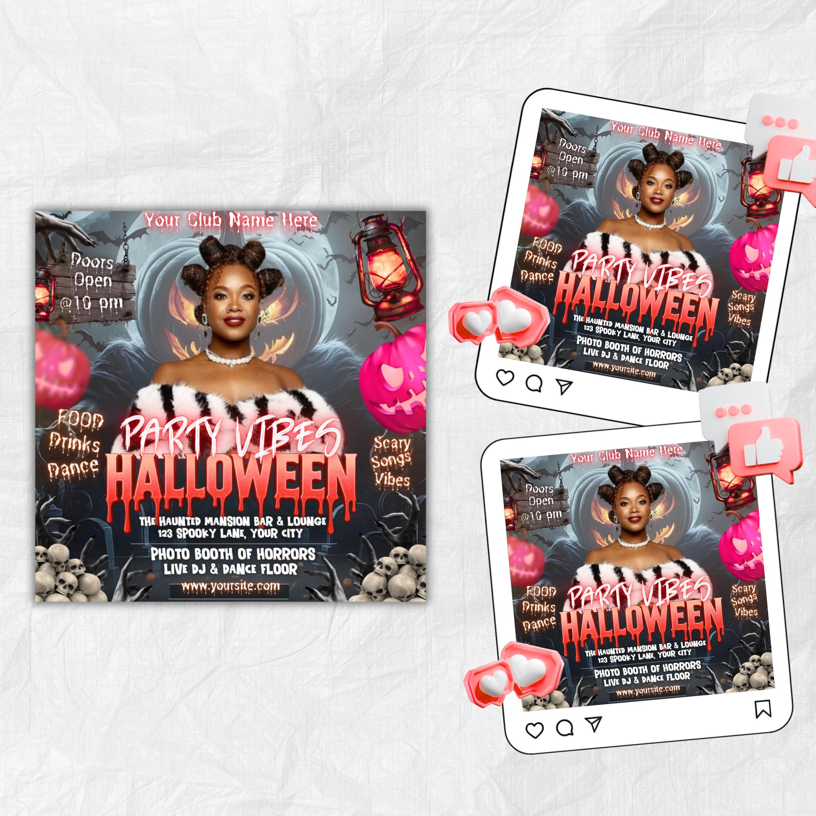 Editable Halloween Party Flyer Template, Adult Halloween Costume Party Flyer, Scary Halloween Szn, Horror DJ Night Club Canva Flyer