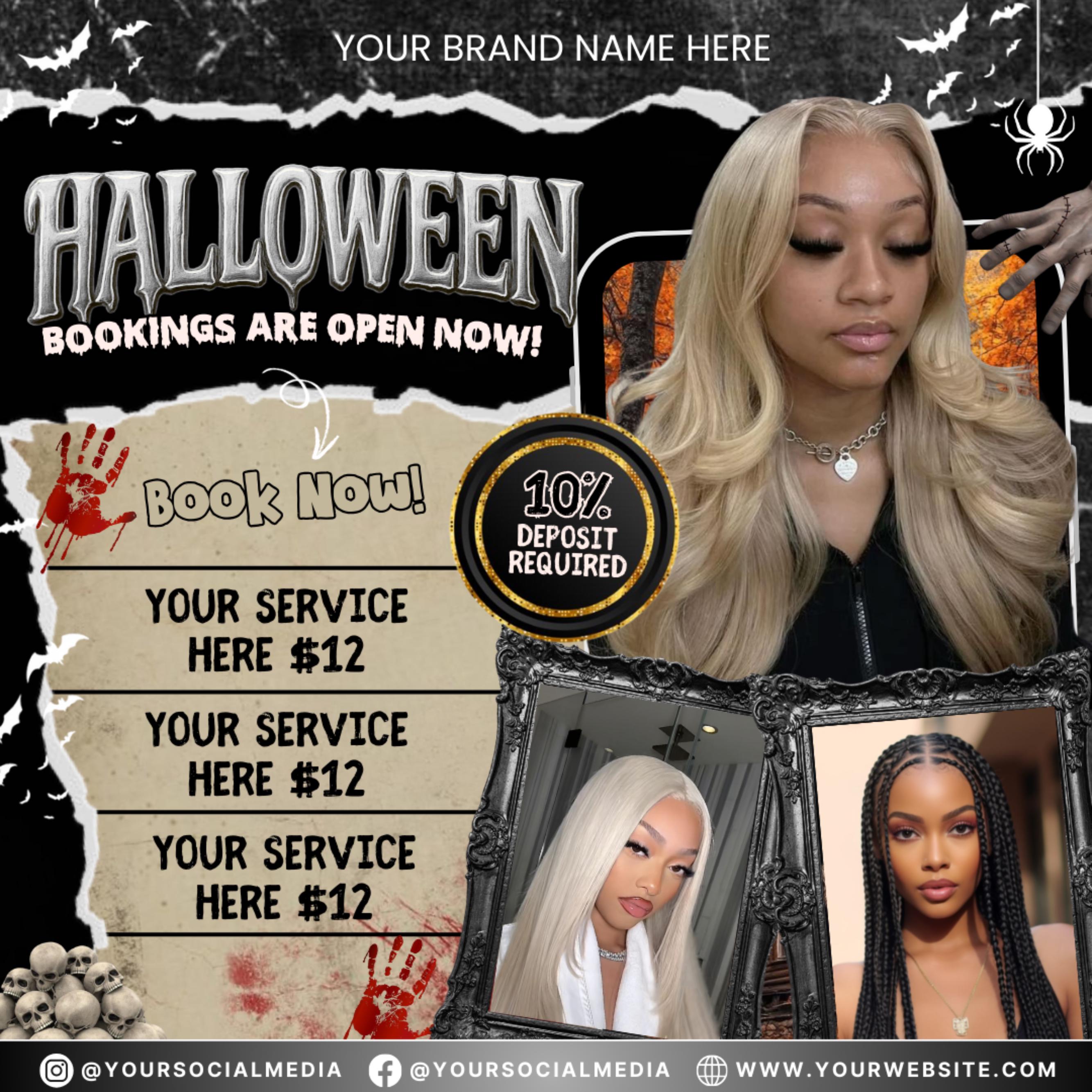 Spooktober Hair Salon Price List & October Hair Special Flyer - Perfect for Halloween Bookings!