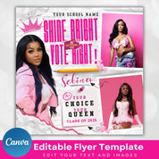 Pink Homcoming Flyer For Queen,Vote For Homecoming Queen Flyer,Homecoming Class Campaign Flyer,Editable Homecoming HighSchool Election Flyer