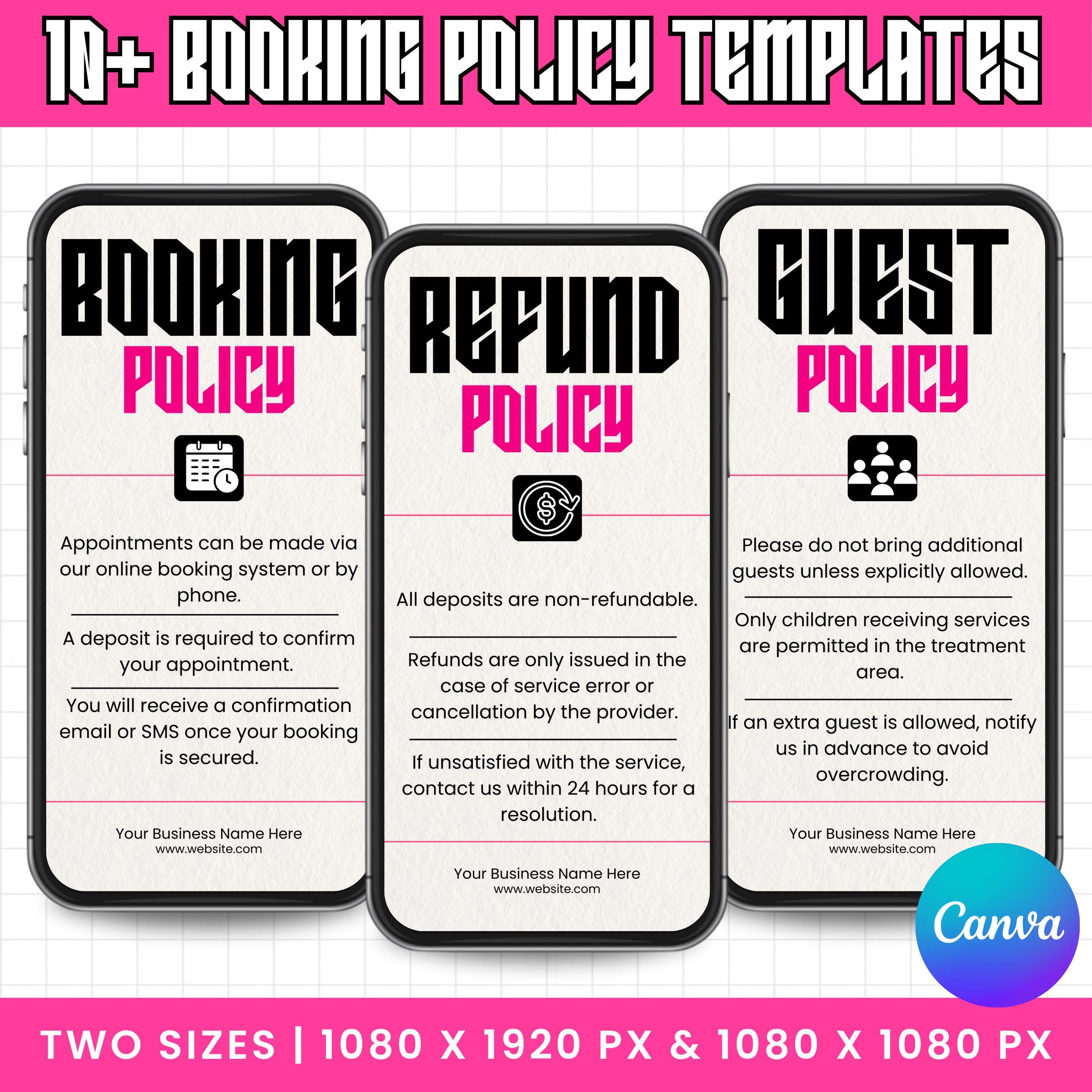 10+ Booking Policy Templates, Editable Booking Policies For Instagram Story, Canva Booking Policy For Lash, Nail, Hair, Cancellation Policy