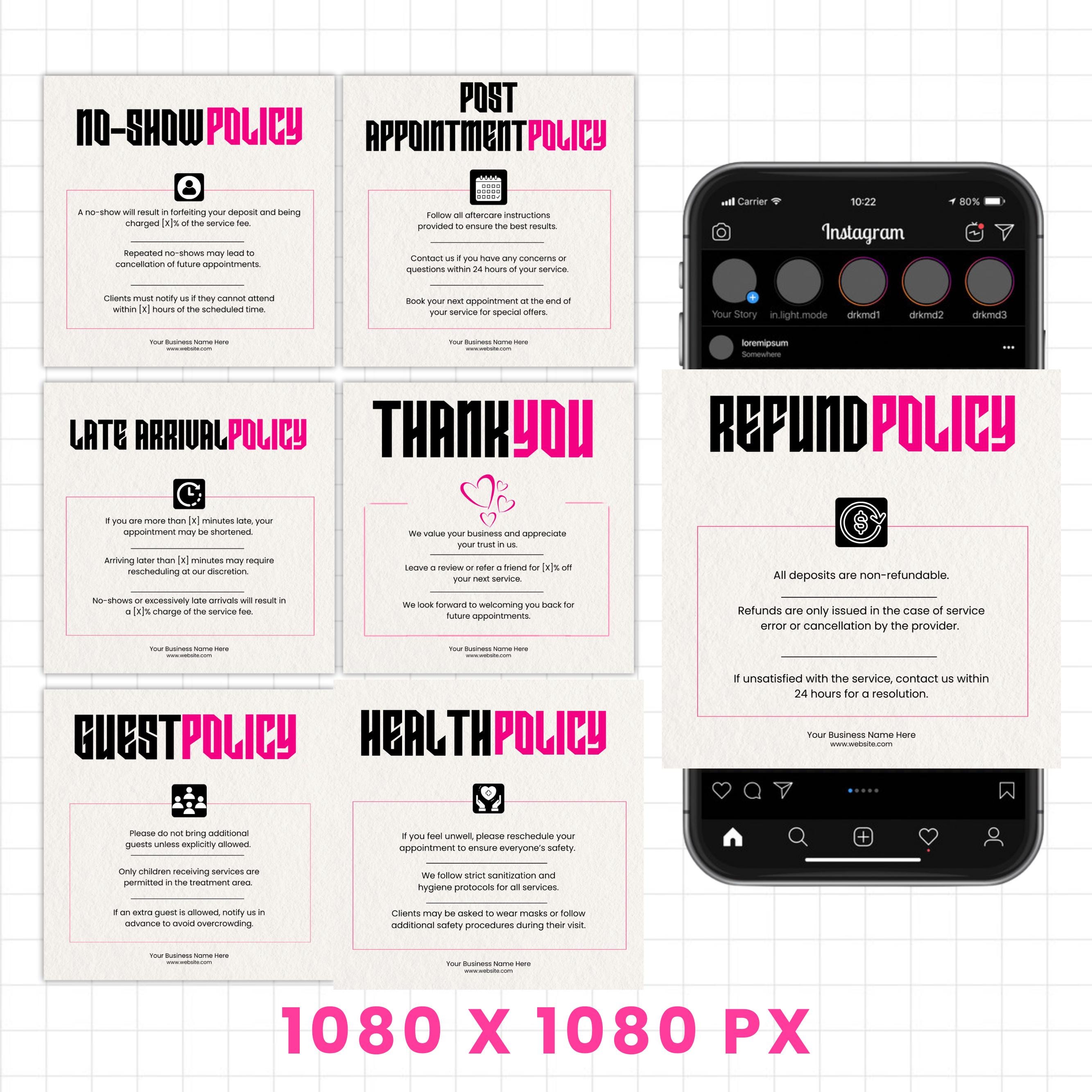 10+ Booking Policy Templates, Editable Booking Policies For Instagram Story, Canva Booking Policy For Lash, Nail, Hair, Cancellation Policy