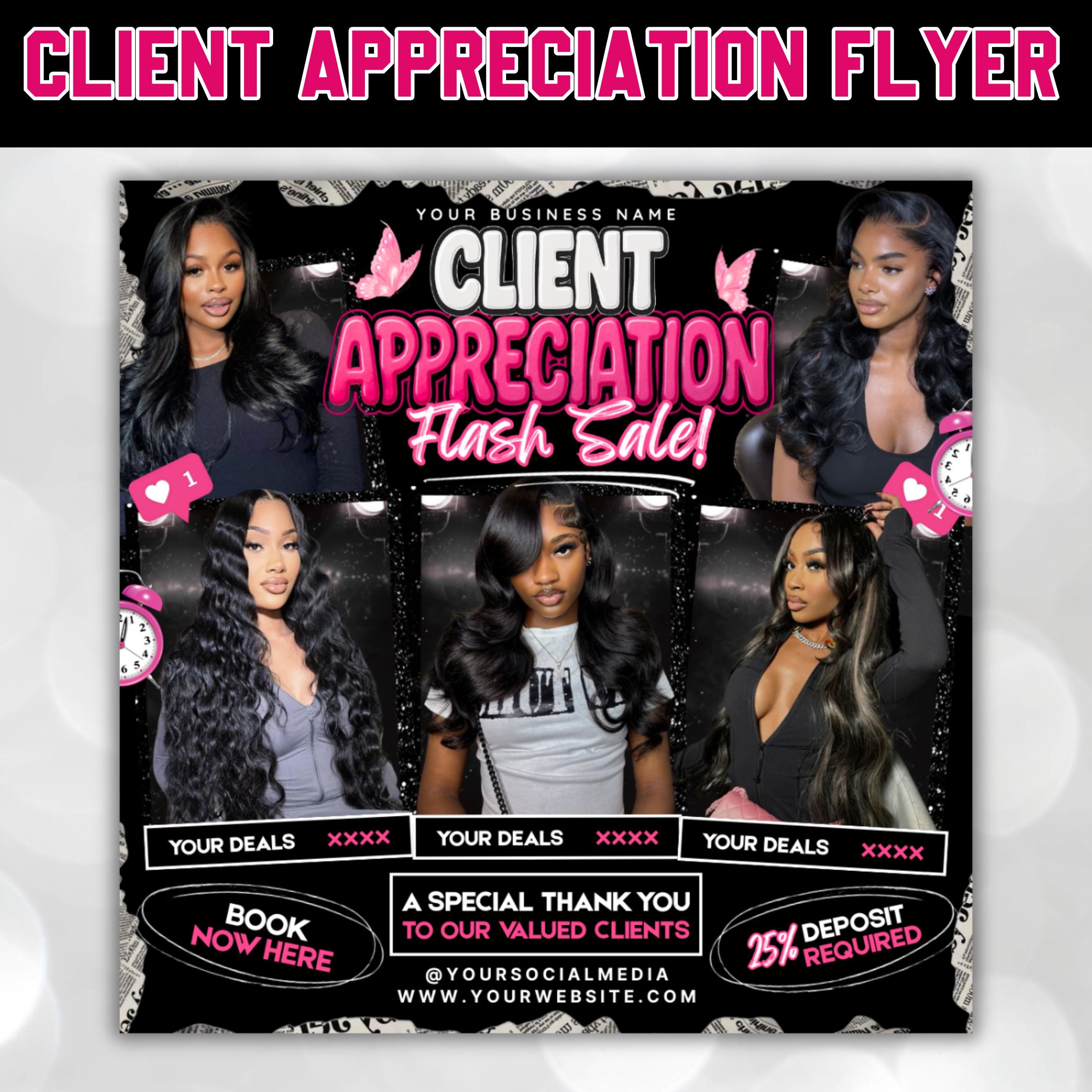 Client Appreciation Flyer, Client Appreciation Sale Flyer, Book Now Flyer, Hairstylist Flyer Nail Lash Tech, Wigs Braid Flyer Canva Template