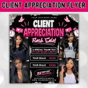 Customer Appreciation Flyer,Pink and Black Calling New Clients Flyer,Accepting New Clients Client Appreciation Sale Flyer,Appreciation Flyer