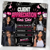 Customer Appreciation Flyer,Pink and Black Calling New Clients Flyer,Accepting New Clients Client Appreciation Sale Flyer,Appreciation Flyer