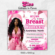 Breast Cancer Awareness Flyer, Pink Breast Cancer Event Flyer, Editable Pinktober Fundraising Flyer,Stronger Than Cancer Charity Event Flyer