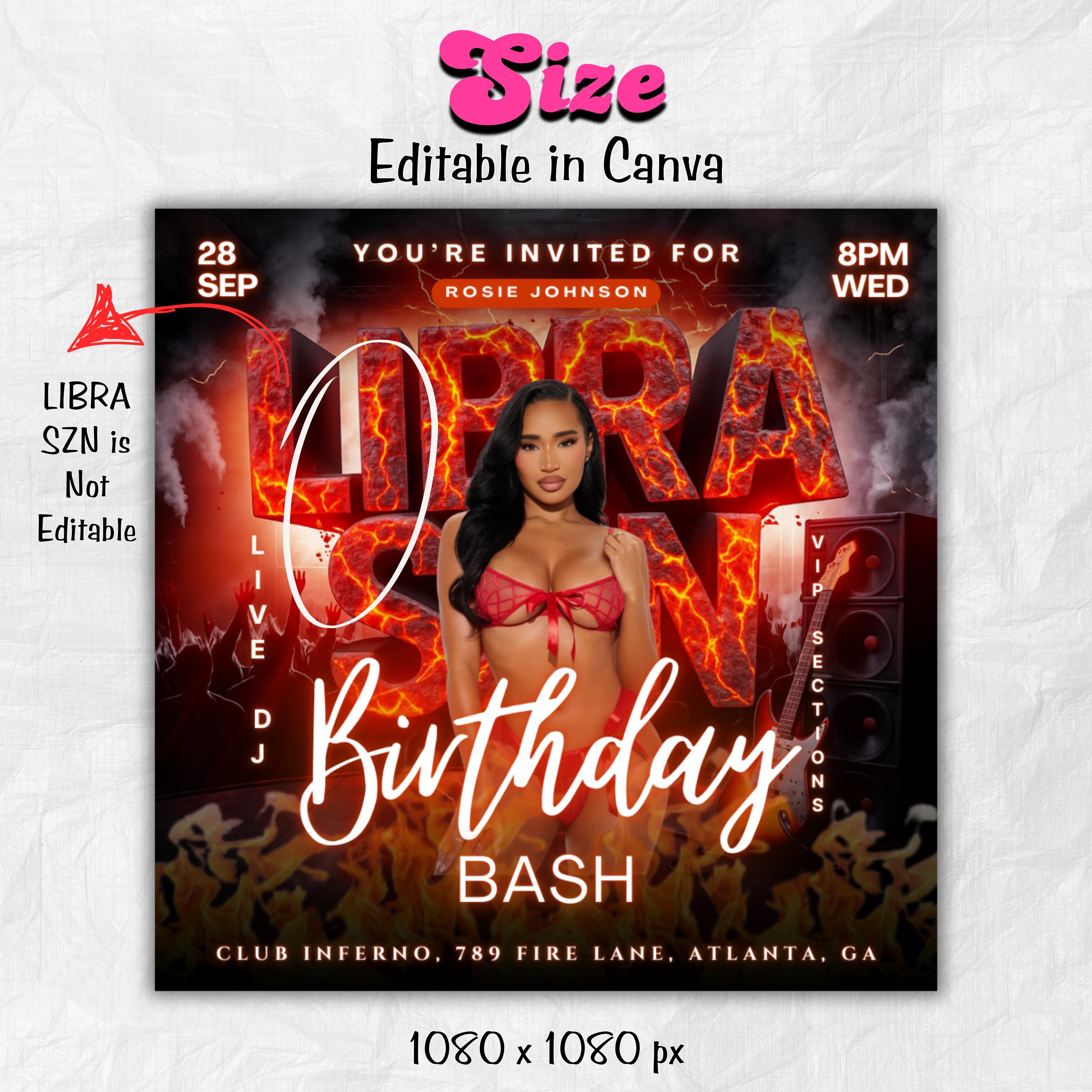 Editable Libra Birthday Flyer for Girl | Libra Zodiac Party Invitation Template | Happy Birthday Celebration Event Canva Design