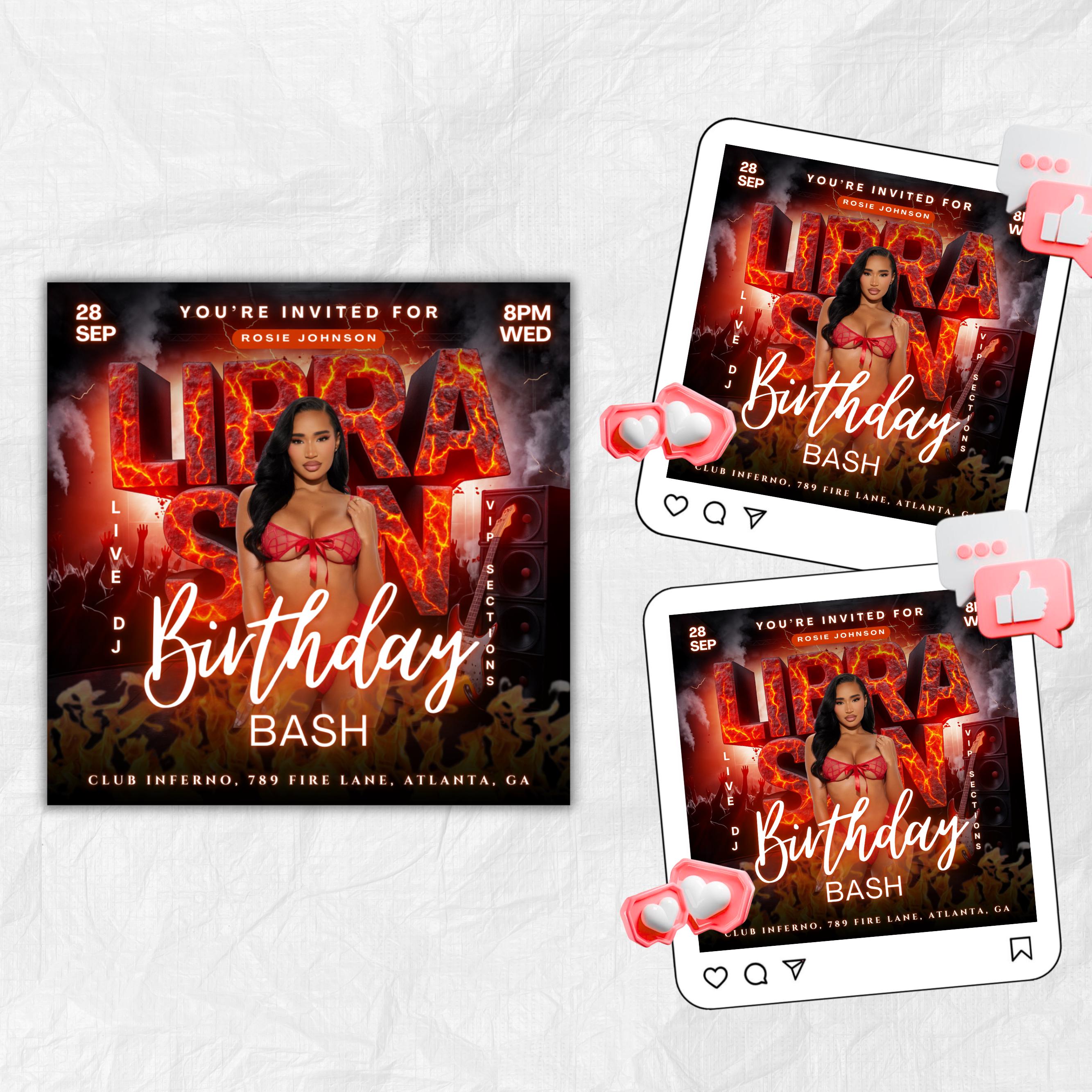 Editable Libra Birthday Flyer for Girl | Libra Zodiac Party Invitation Template | Happy Birthday Celebration Event Canva Design