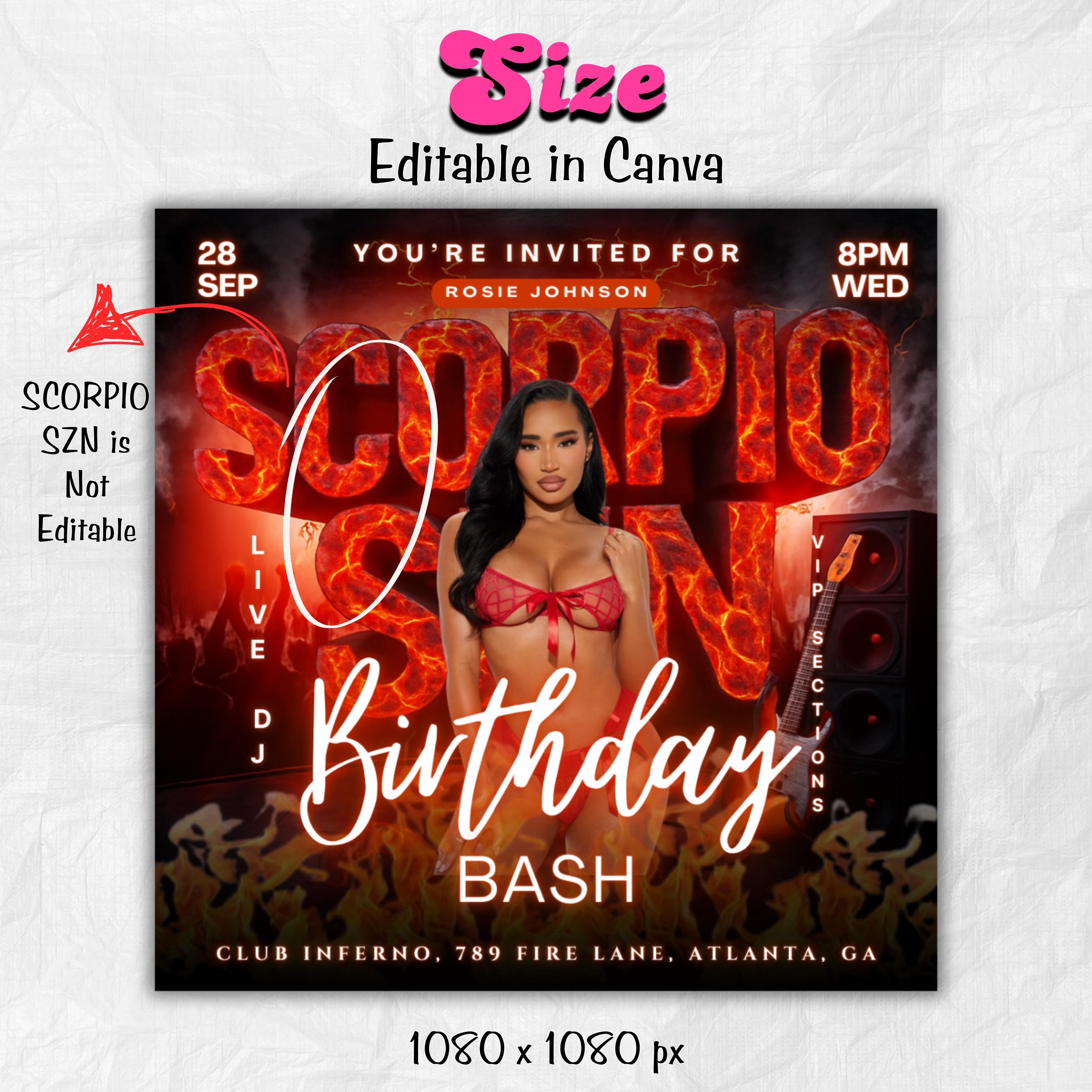 Scorpio Birthday Flyer Editable Canva Template, Zodiac Celebration Party Invitation, Happy Birthday Girl Flyer, Scorpio Season Glam Event
