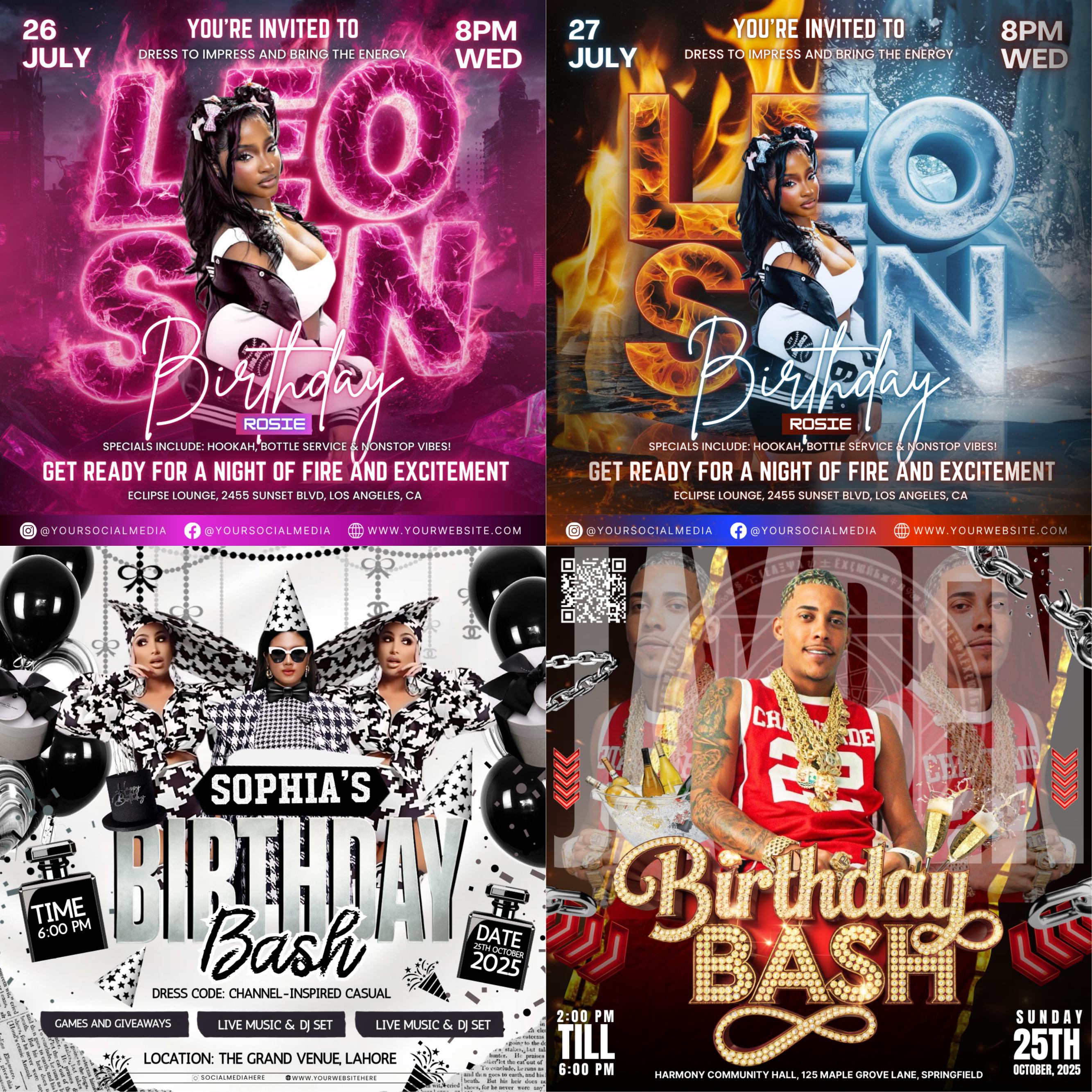 Birthday Flyer Bundle, Birthday Bash, Birthday Event, Celebration Flyer, Editable Birthday Party Invite, Birthday Season, Canva Editable