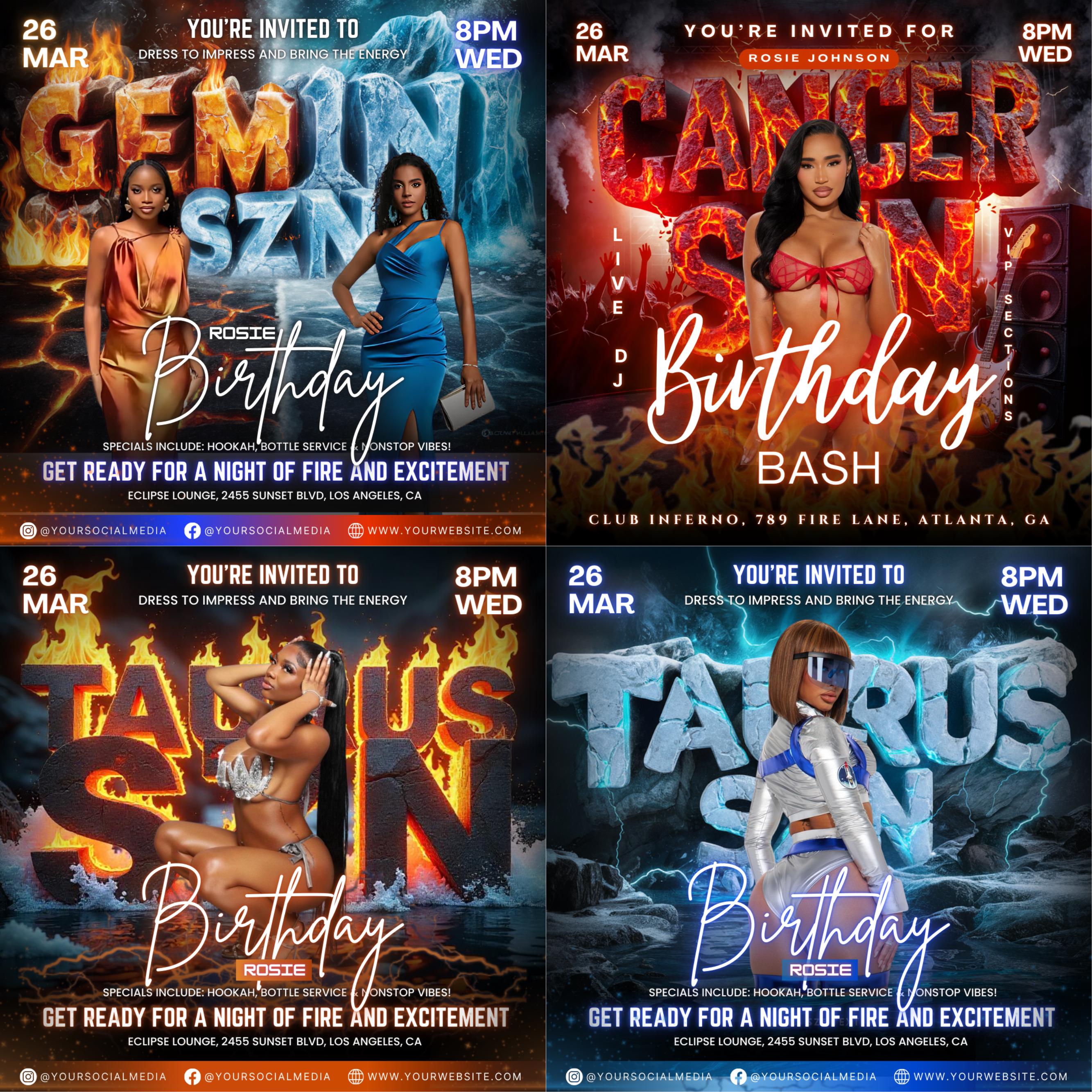 Birthday Flyer Bundle, Birthday Bash, Birthday Event, Celebration Flyer, Editable Birthday Party Invite, Birthday Season, Canva Editable