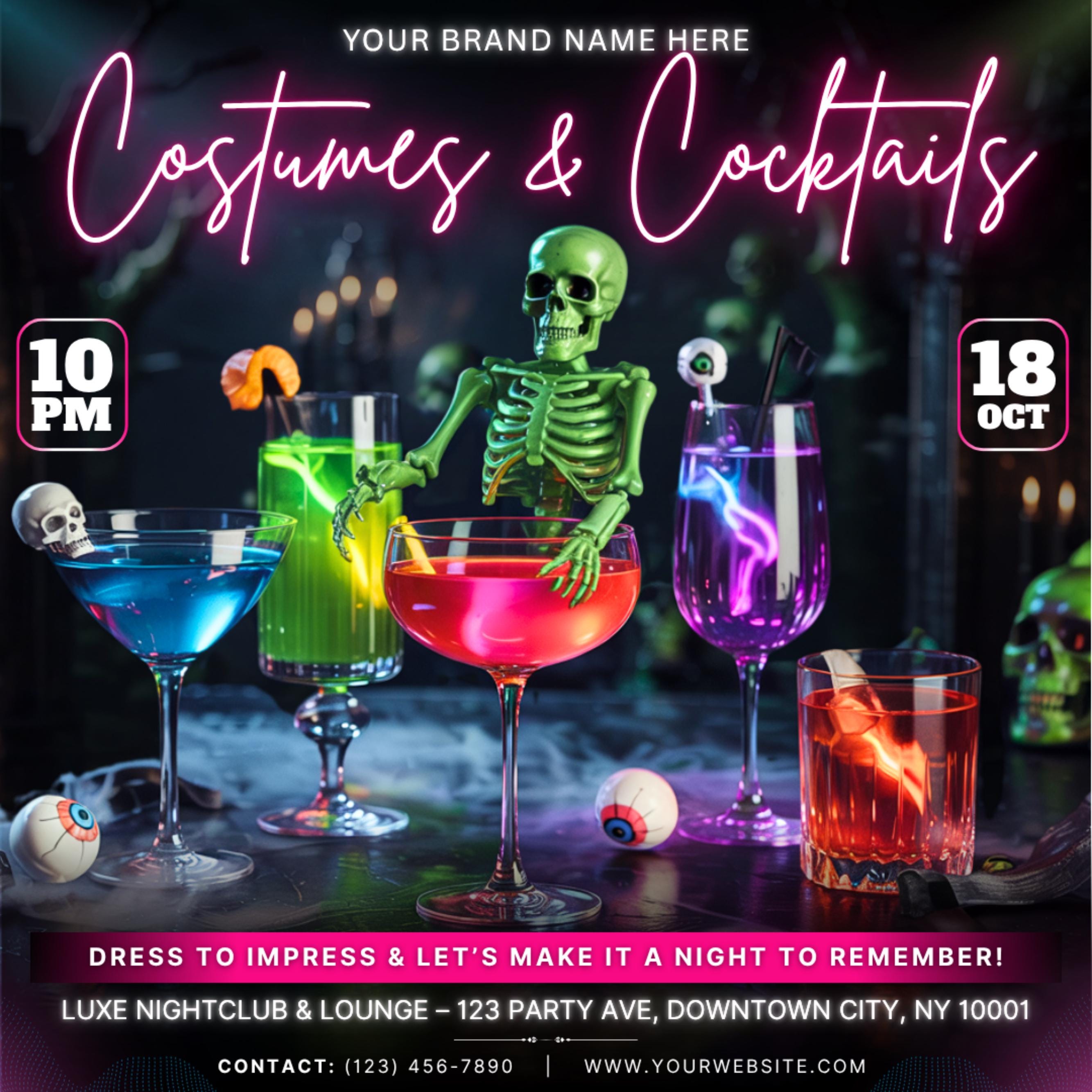 Halloween Party Flyer, Spooky Costume & Cocktail Party Invite, Halloween Szn Special, Canva Editable Scary DJ Night Club Flyer Template