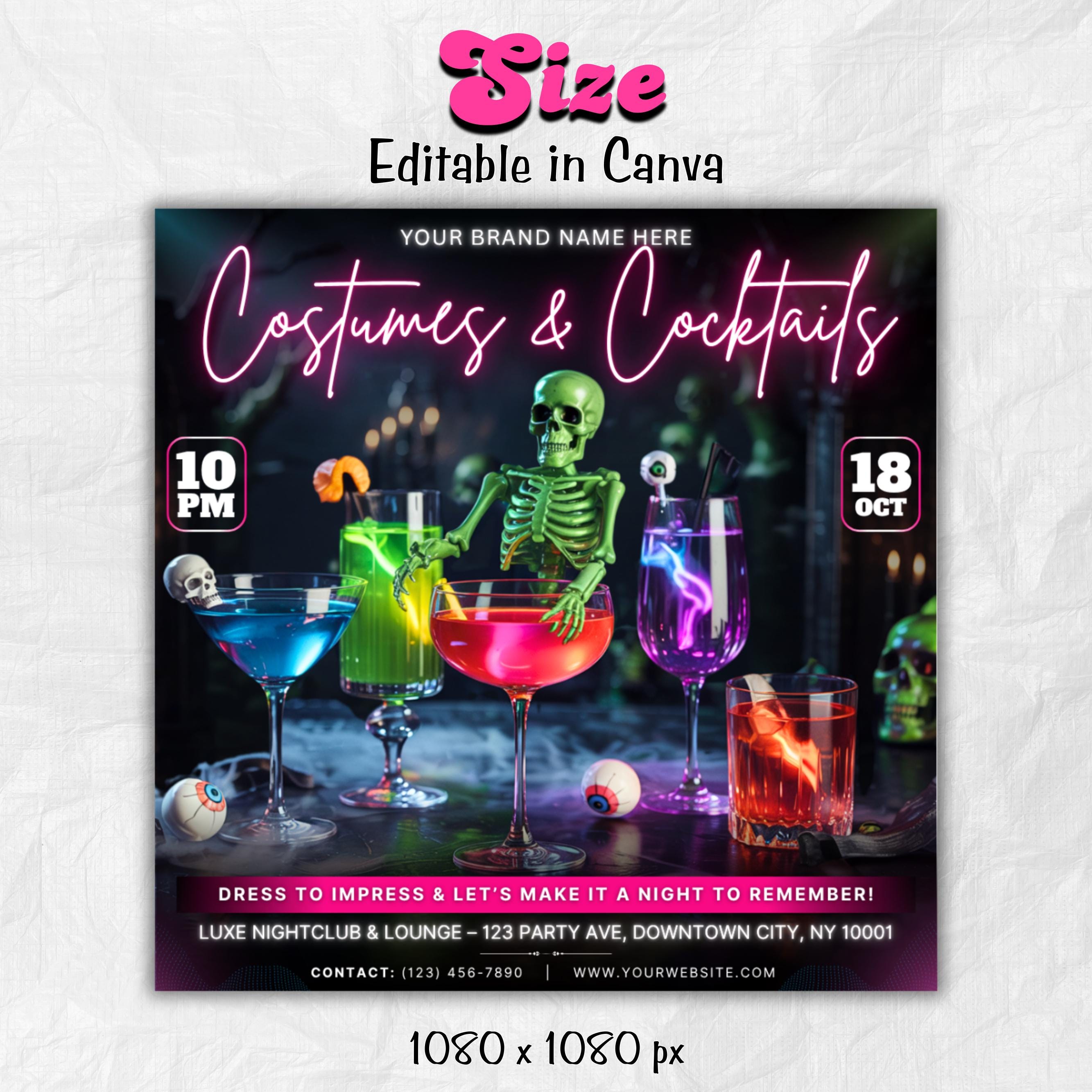 Halloween Party Flyer, Spooky Costume & Cocktail Party Invite, Halloween Szn Special, Canva Editable Scary DJ Night Club Flyer Template