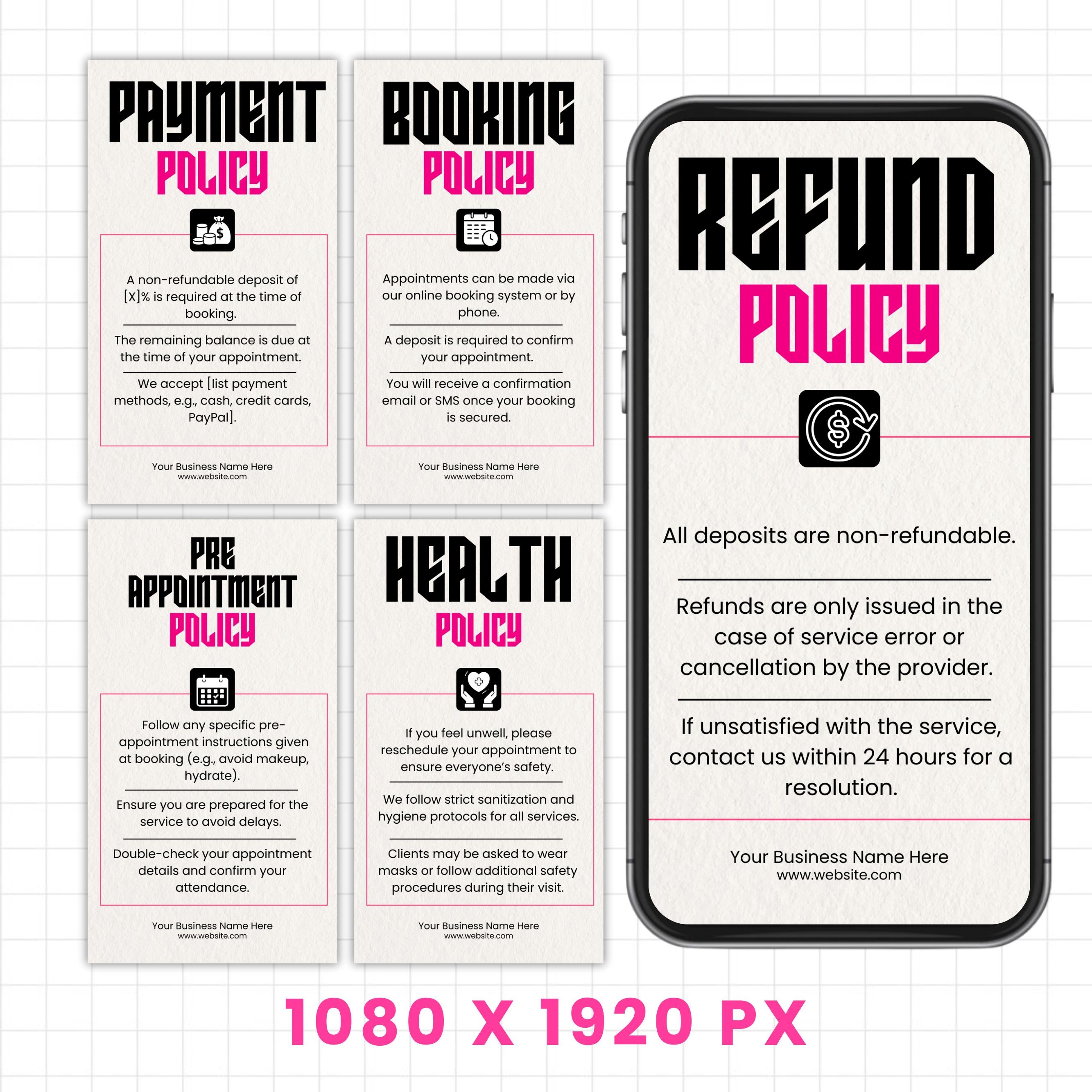 10+ Booking Policy Templates, Editable Booking Policies For Instagram Story, Canva Booking Policy For Lash, Nail, Hair, Cancellation Policy