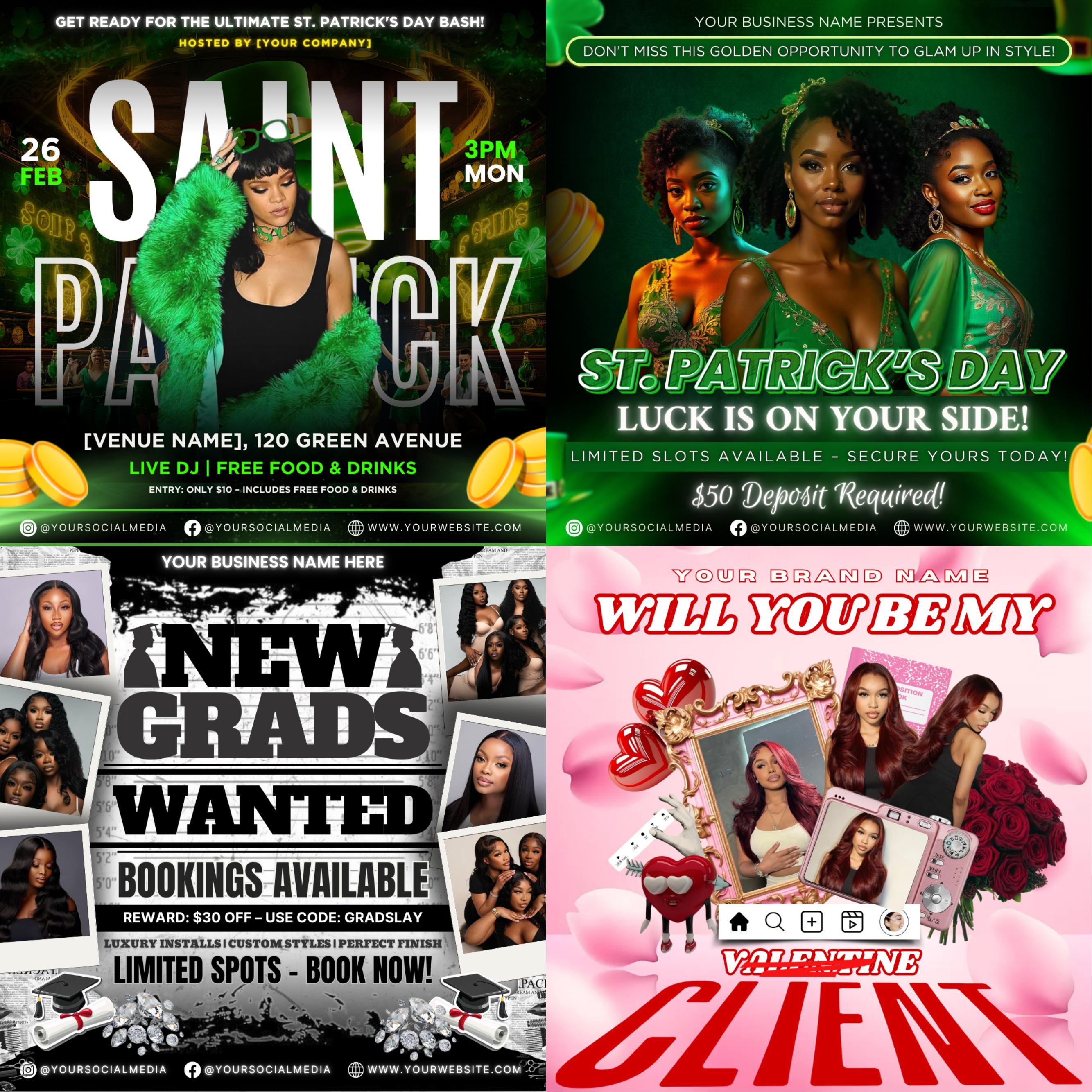 All In One Booking Flyer Bundle, Monthly Booking Flyers, Hair,Lash,Nails,Makeup,Braids Flyer, Canva Editable Appointment Available Flyer