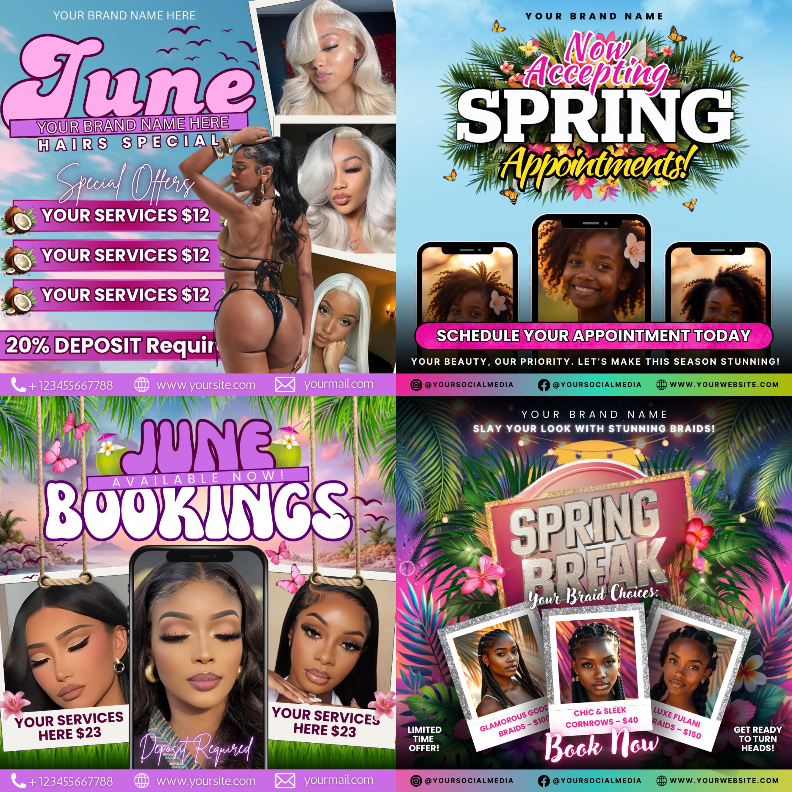 Seasonal Flyers Bundle, Editable Monthly Canva Templates for Booking Events, Parties & Business Promotions, DIY Hello New Month Flyers