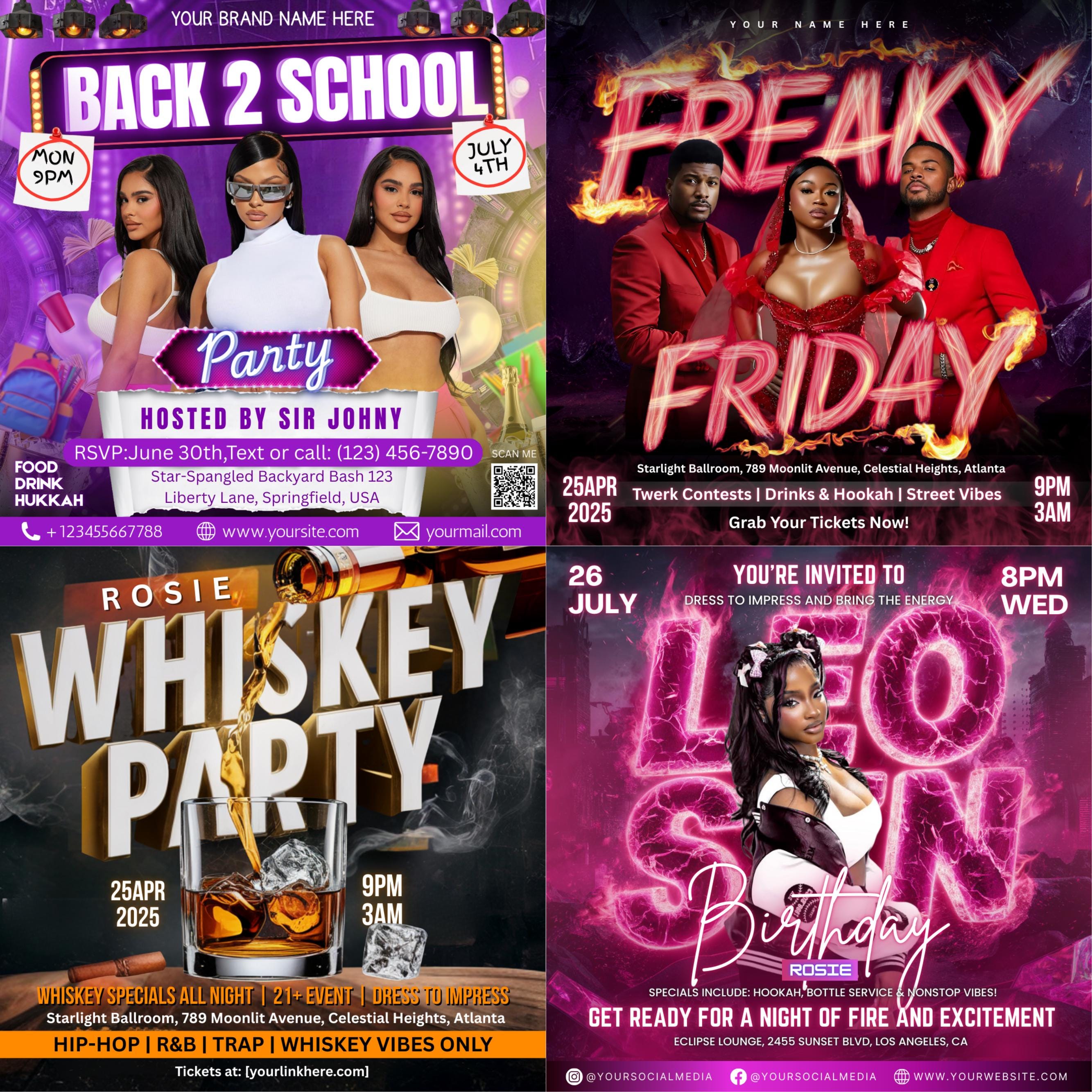 All-in-One Mega Flyers Bundle, Editable Whole Shop Templates, Canva Appointment Available Flyer, DJ Night CLub Party Flyer, Birthday Flyers