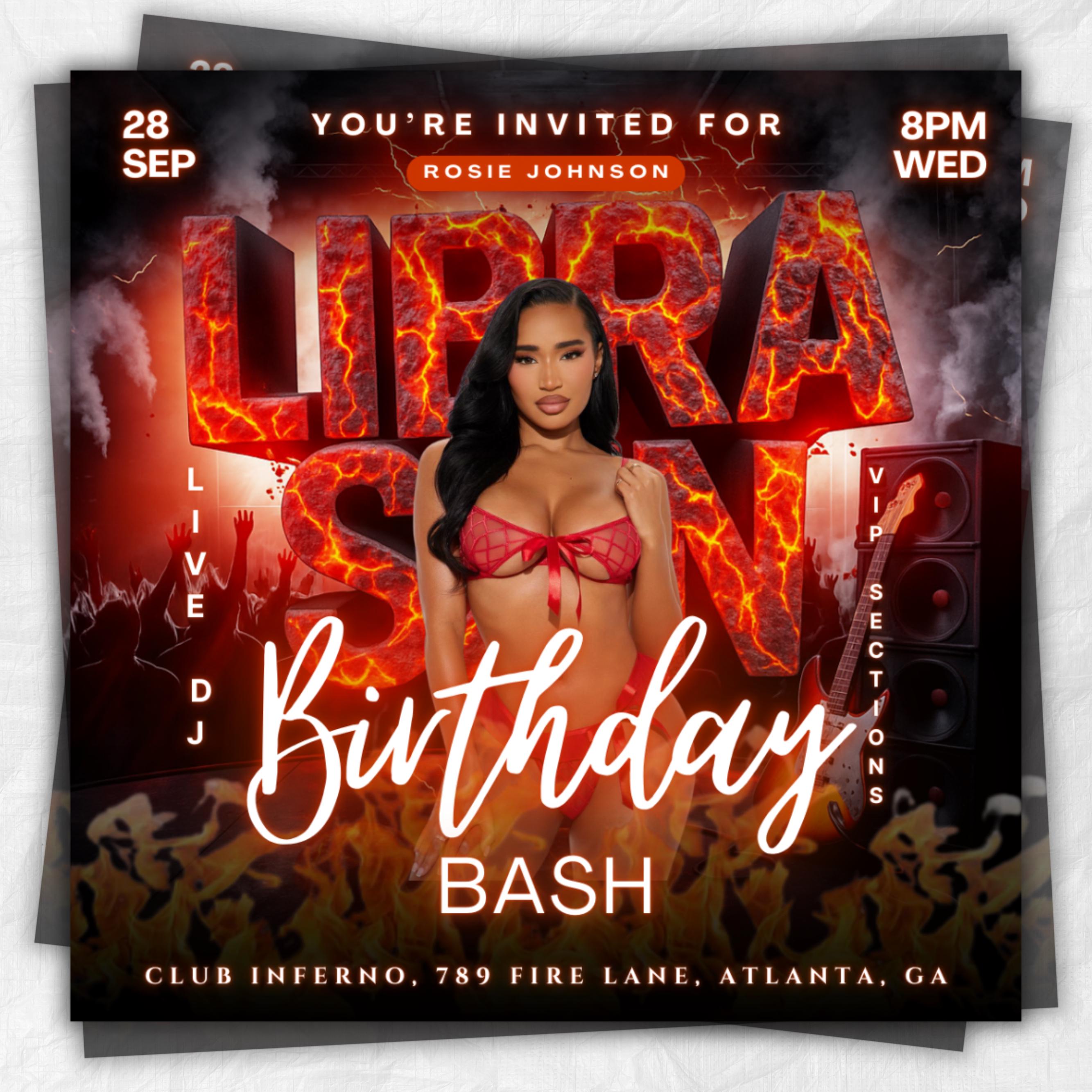 Editable Libra Birthday Flyer for Girl | Libra Zodiac Party Invitation Template | Happy Birthday Celebration Event Canva Design
