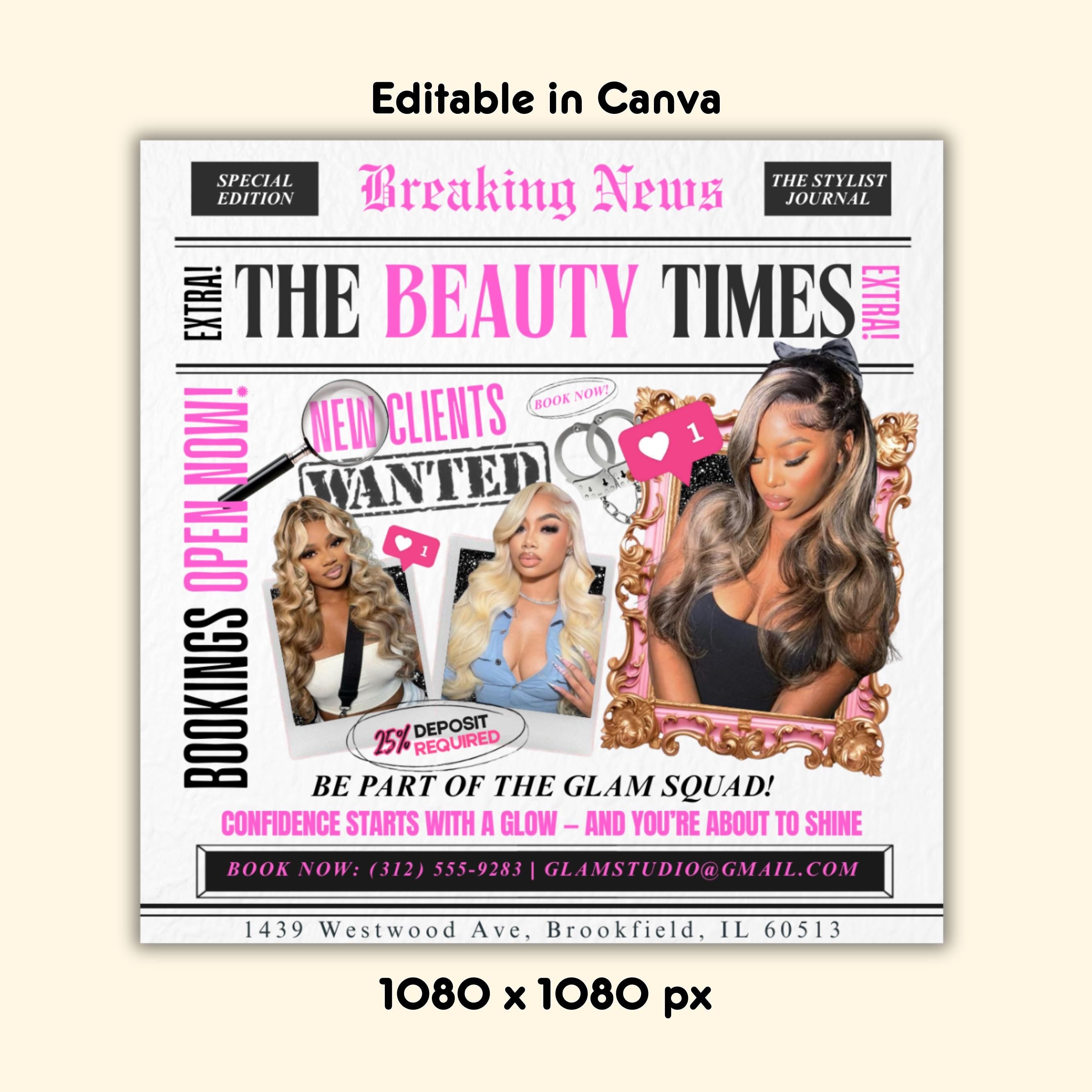 Hair Stylist Lash Tech MUA Nail Artist Flyer | New Clients Wanted Editable Canva Template | Promote Your Services | Social Media Marketing