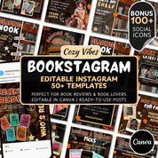 Autumn Bookstagram Carousel Template and Booktok Instagram Posts,Cozy Aesthetic Post for Book Lovers,Authors & Bloggers Social Media Content
