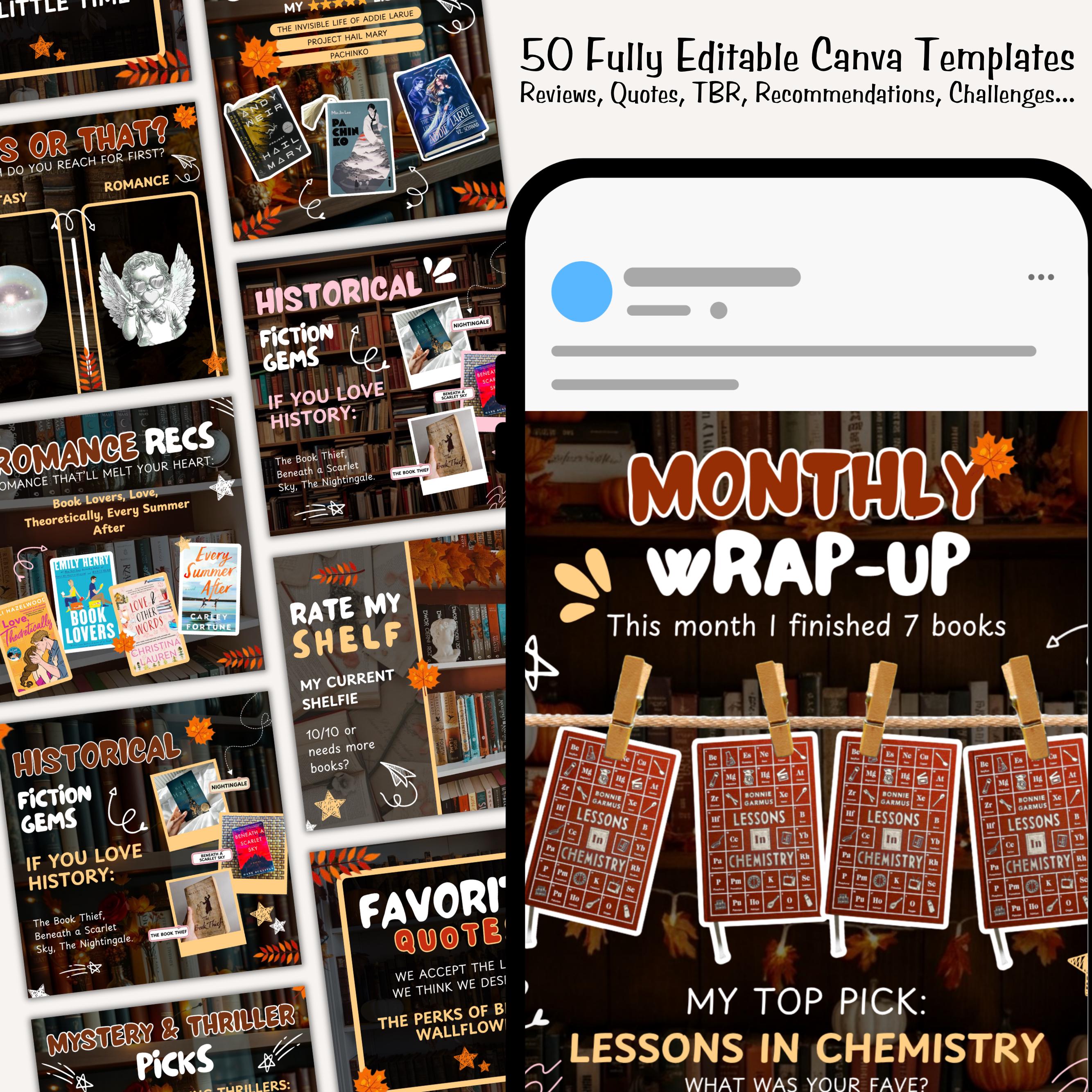 Autumn Bookstagram Carousel Template and Booktok Instagram Posts,Cozy Aesthetic Post for Book Lovers,Authors & Bloggers Social Media Content