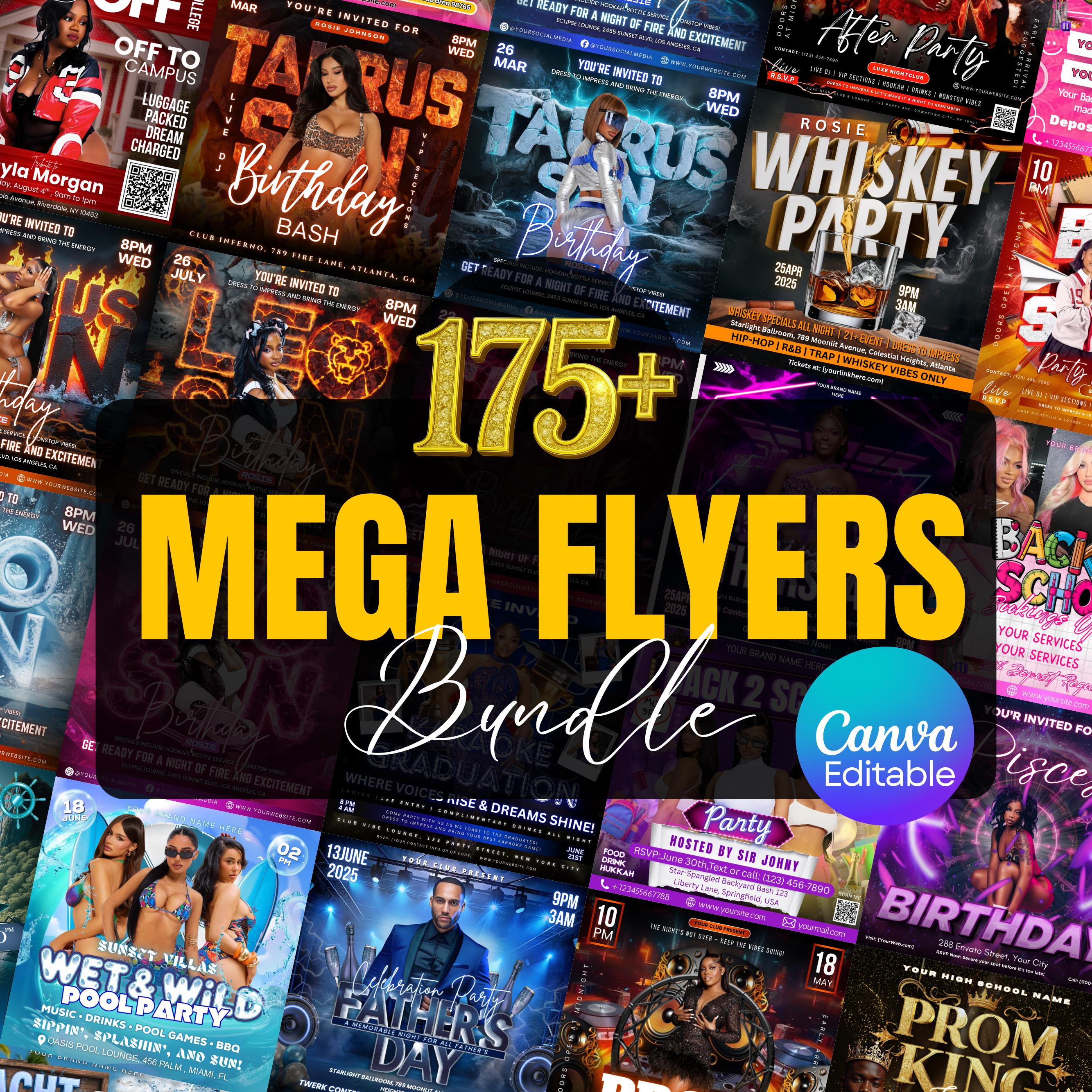 All-in-One Mega Flyers Bundle, Editable Whole Shop Templates, Canva Appointment Available Flyer, DJ Night CLub Party Flyer, Birthday Flyers