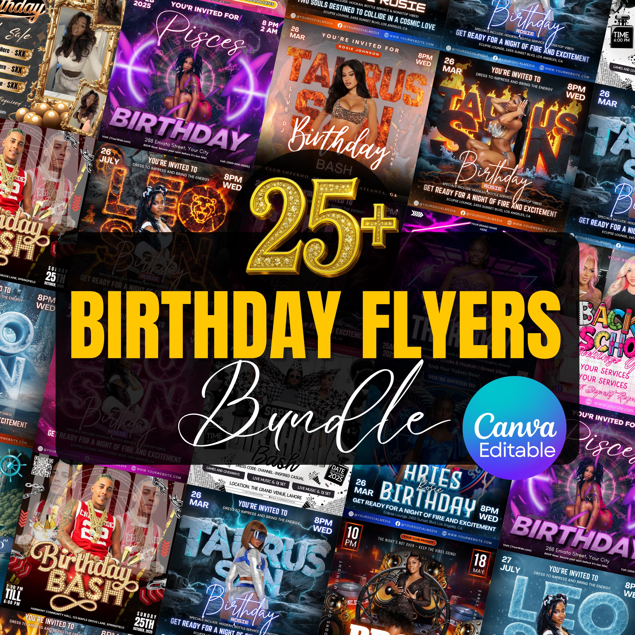 Birthday Flyer Bundle, Birthday Bash, Birthday Event, Celebration Flyer, Editable Birthday Party Invite, Birthday Season, Canva Editable