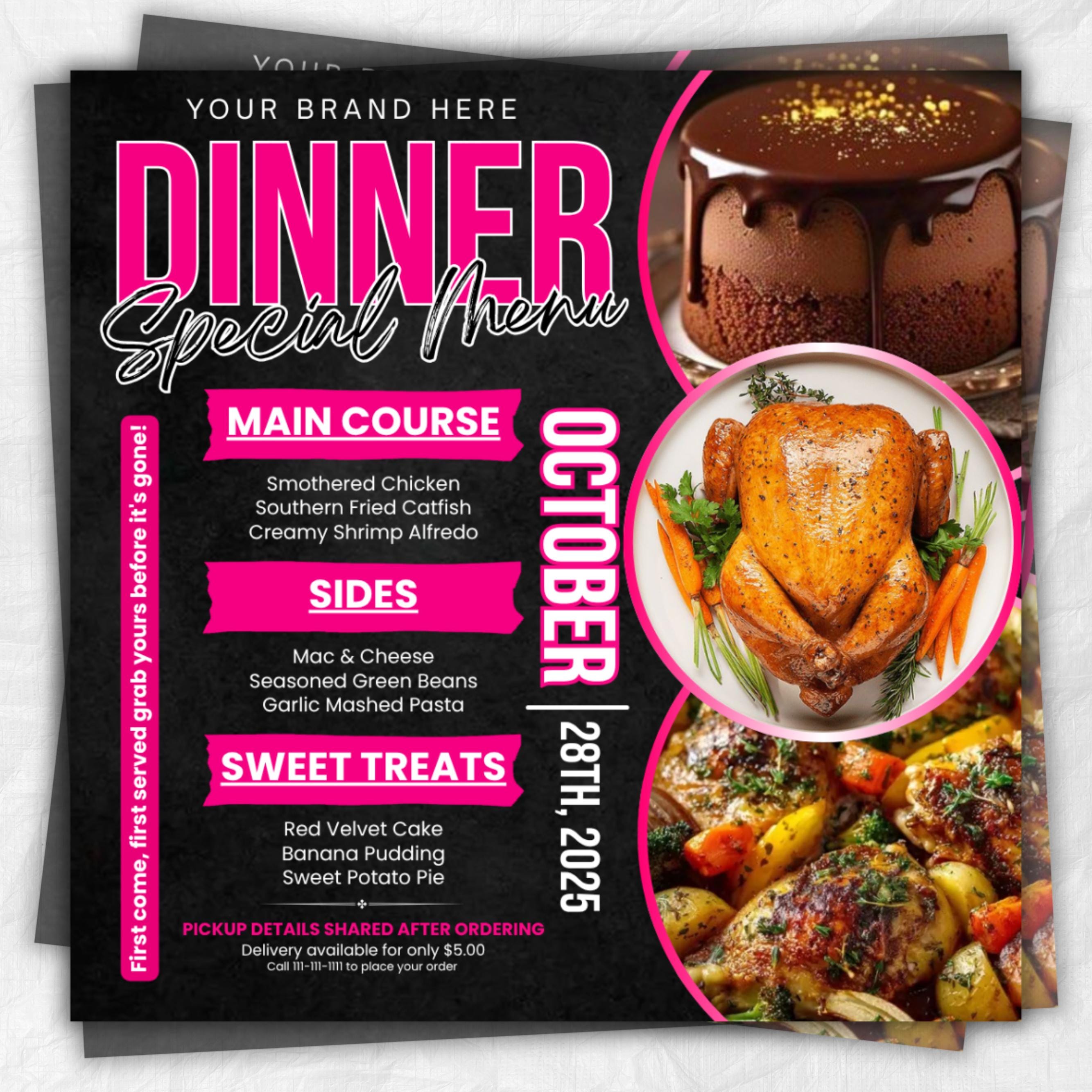 Dinner Sale Flyer, Sunday deal Special Flyer Restaurant Food menu business flyer, Editable Flyer Canva Template, Dinner special Flyer