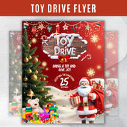 Festive Christmas Toy Drive Flyer Canva Template for Holiday Parties and Events - Editable and Customizable Design