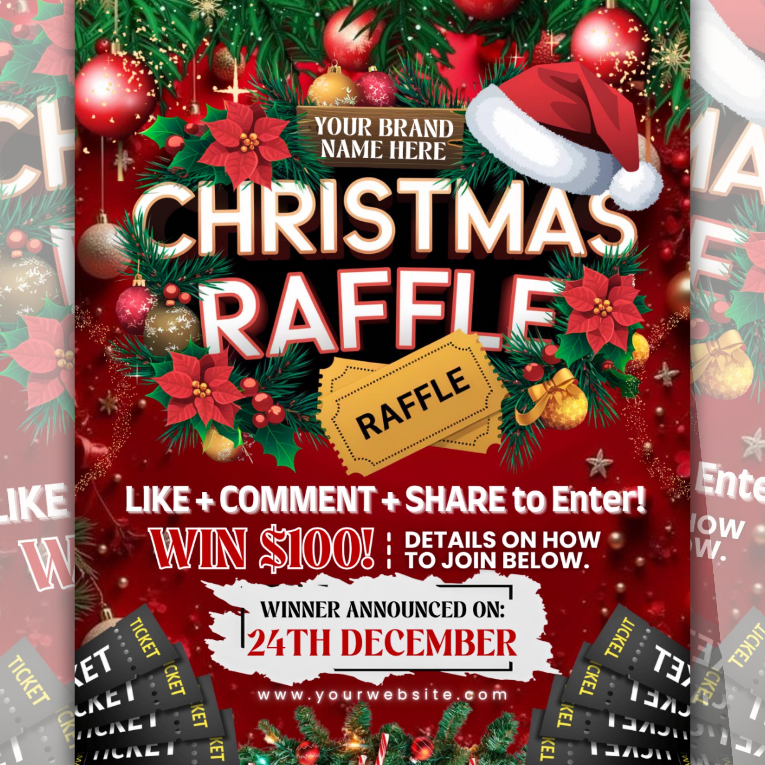 Christmas Raffle Flyer, Christmas Flyer, DIY Flyer Design Template, Giveaway Flyer, Social Media Flyer, Premade Business Flyer