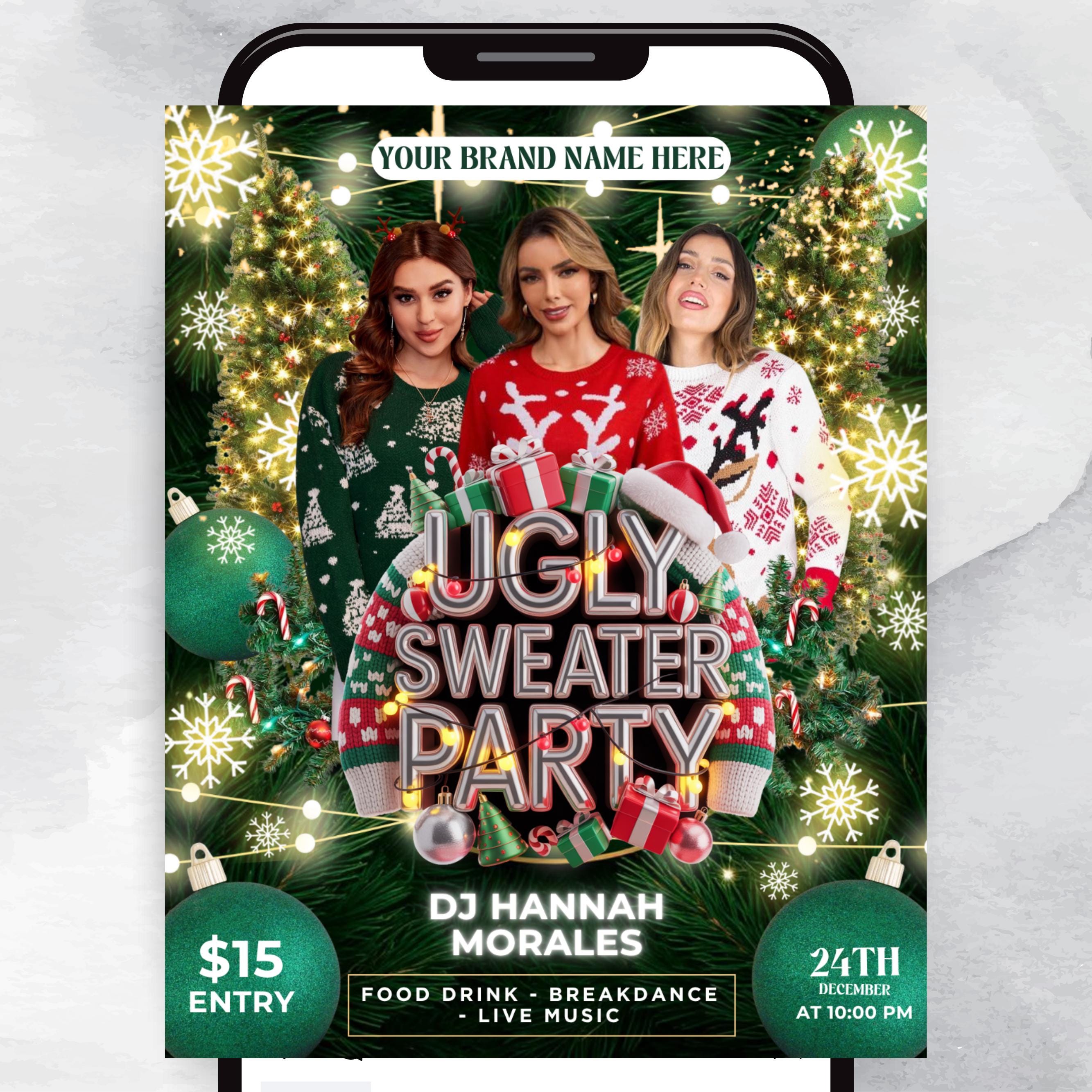 Ugly Sweater Christmas Party Flyer Template - Perfect for Holiday Gatherings and Festive Events