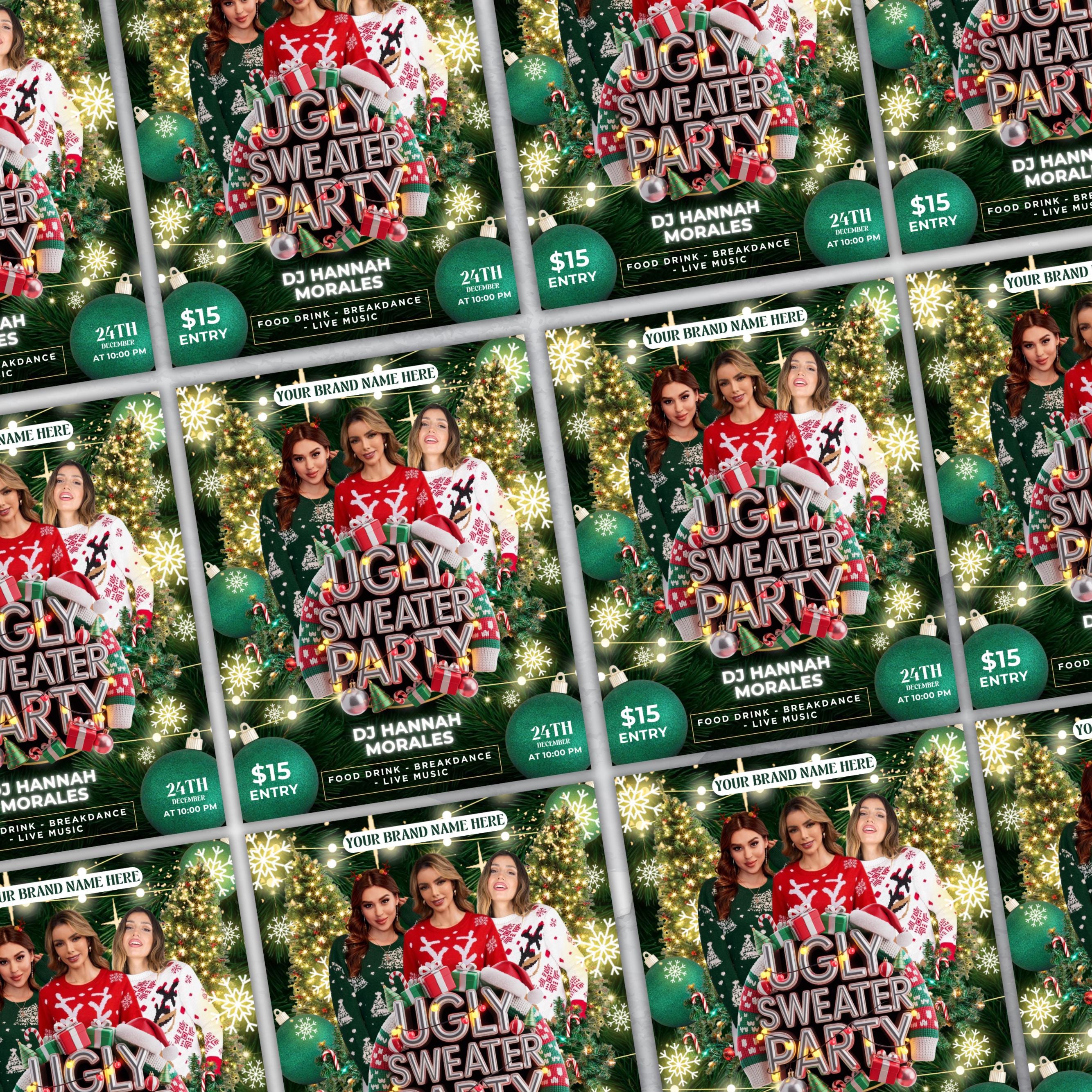 Ugly Sweater Christmas Party Flyer Template - Perfect for Holiday Gatherings and Festive Events