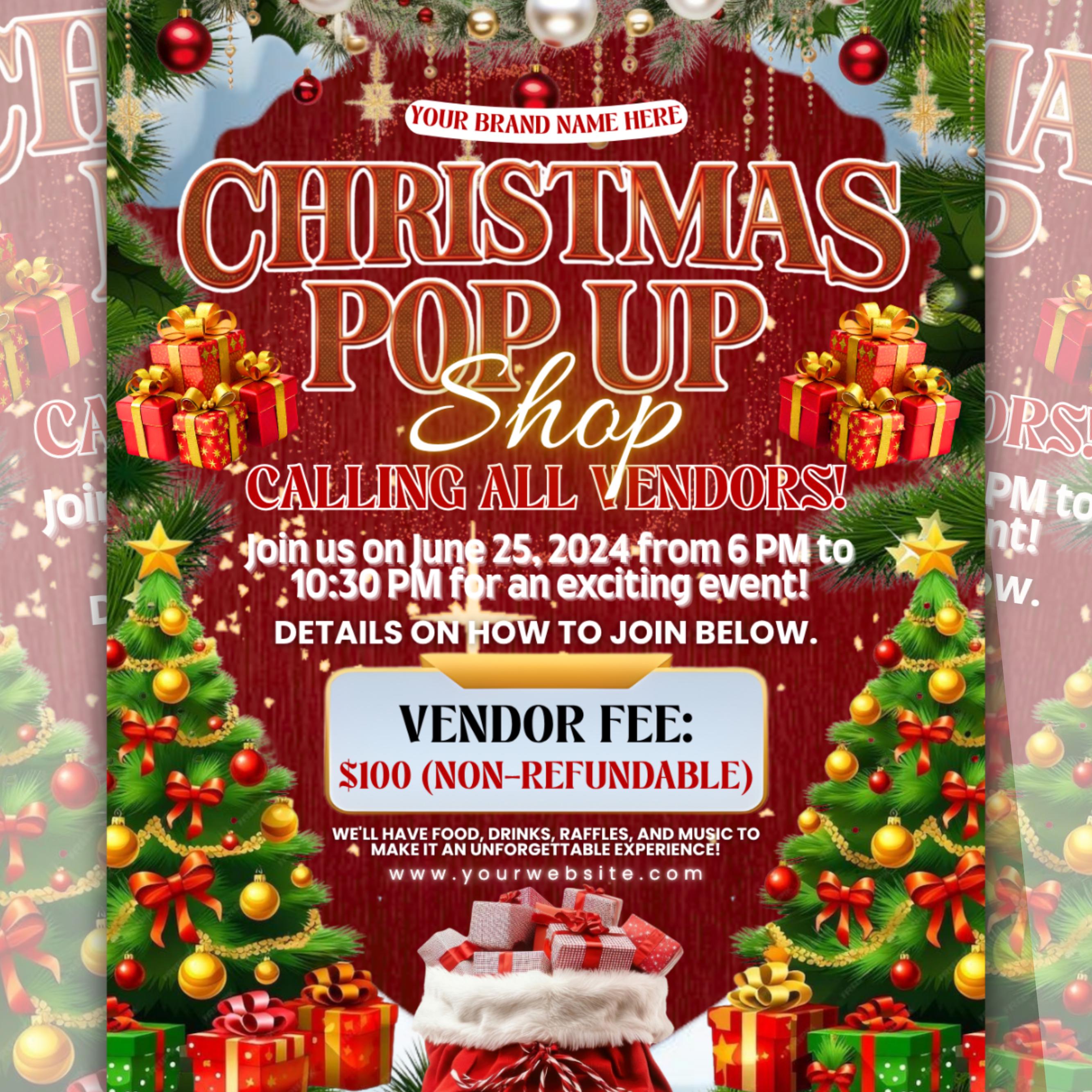 Christmas Sip And Shop Flyer - Editable Canva Template for Holiday Sales and Pop Up Events