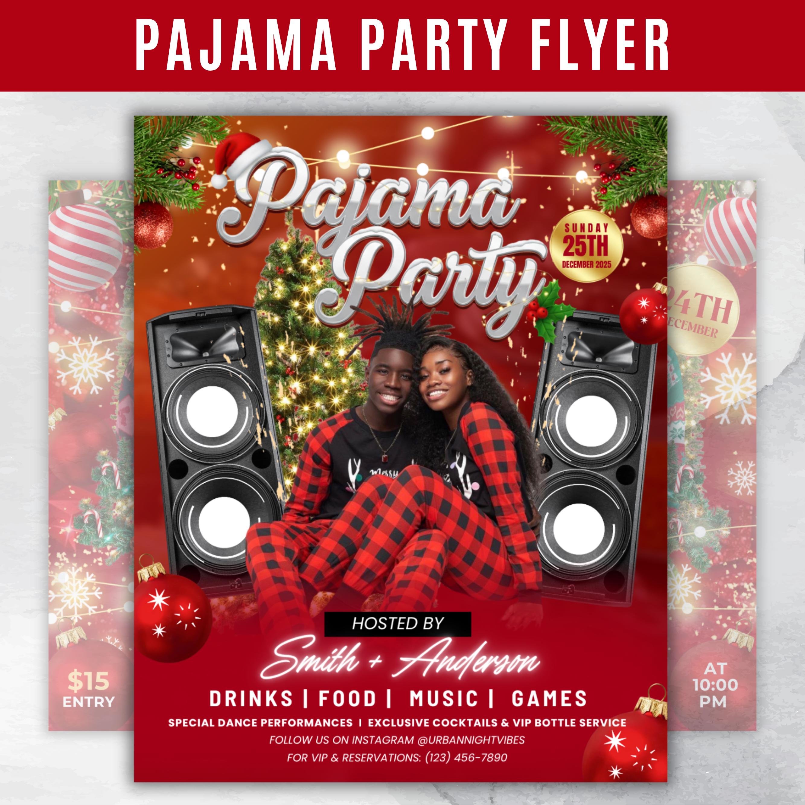 Christmas Pajama Party Flyer, Xmas Holiday Party Flyer, Christmas Club Flyer Template, Canva Editable Christmas Diy Flyer Template