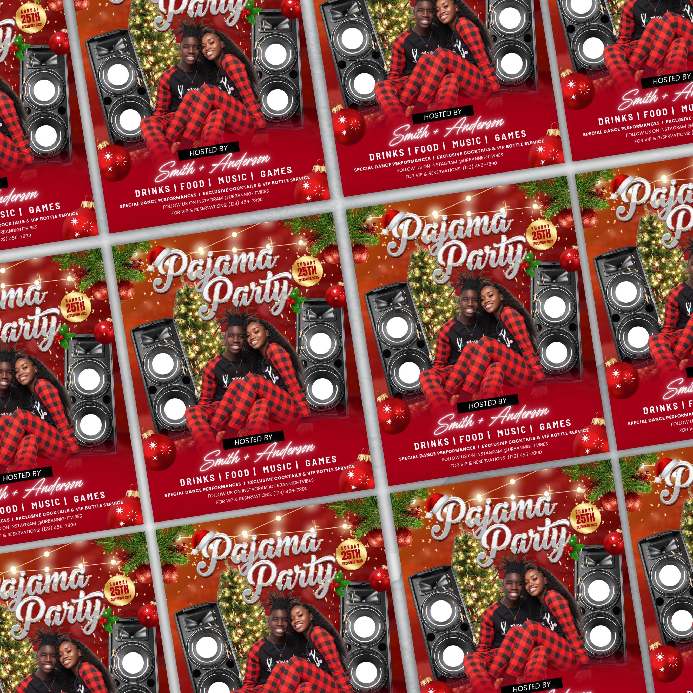 Christmas Pajama Party Flyer, Xmas Holiday Party Flyer, Christmas Club Flyer Template, Canva Editable Christmas Diy Flyer Template