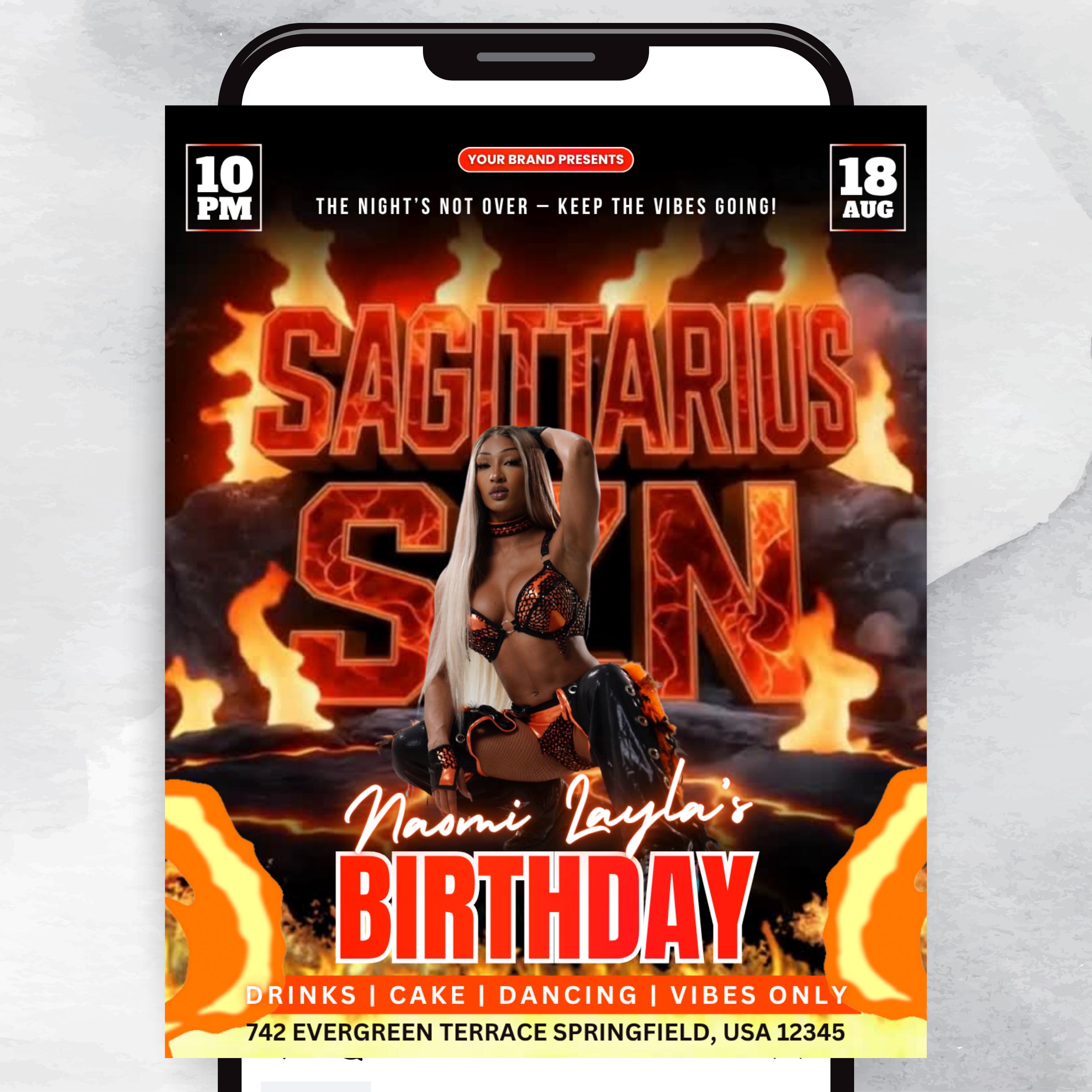 Sagittarius Birthday Flyer For Her, Sagittarius Nightclub Birthday Flyer,Sagittarius Szn Celebration Flyer, Editable Sagittarius Party Flyer