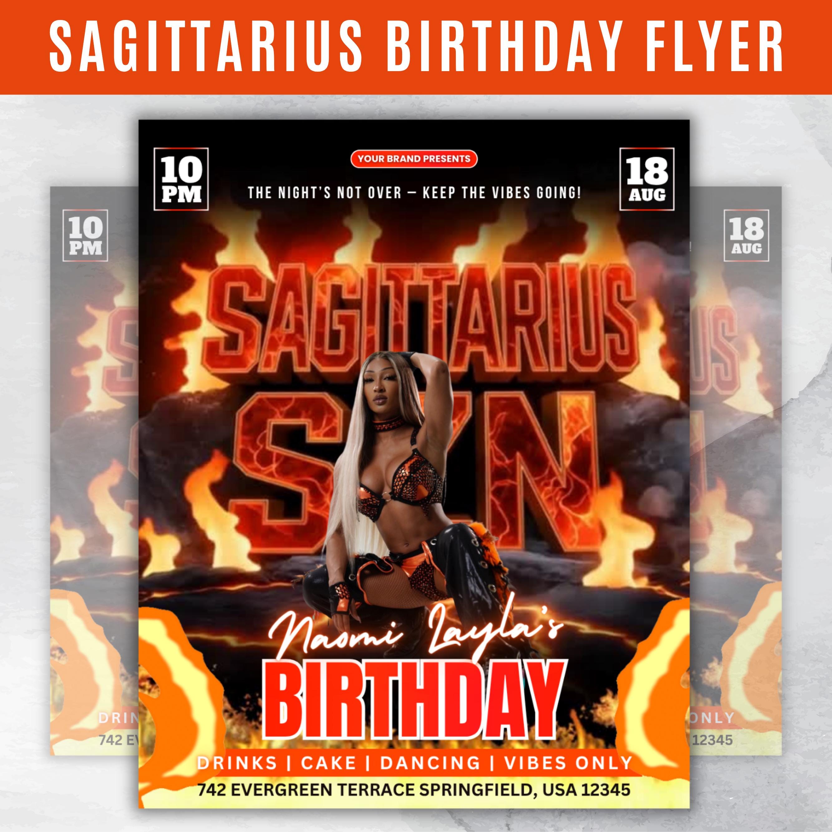 Sagittarius Birthday Flyer For Her, Sagittarius Nightclub Birthday Flyer,Sagittarius Szn Celebration Flyer, Editable Sagittarius Party Flyer